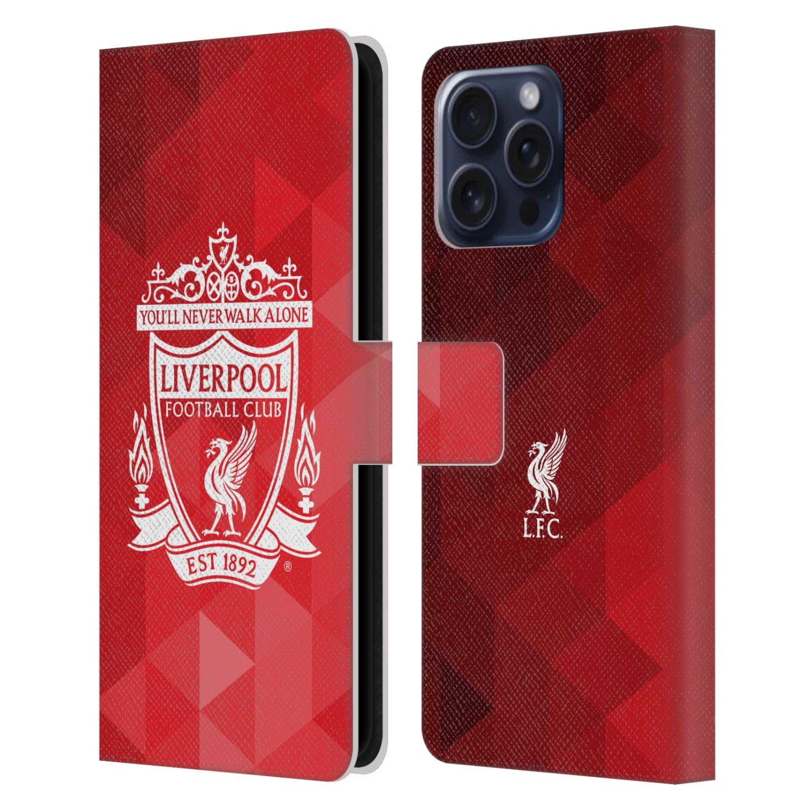 Head Case Designs Officially Licensed Liverpool Football Club Red Geometric 2 Crest 1 Leather Wallet Case Compatible With Apple iPhone 16 Pro Max