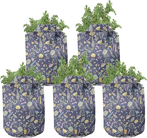 Miniatura 5 de Lunarable Bolsas de cultivo coloridas, paquete de 5, flores de clavel de peonía, macetas de tela resistente con asas para plantas, amarillo magenta