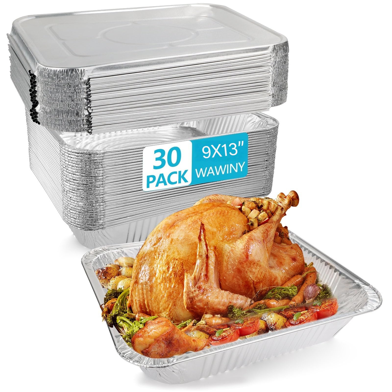 9x13 Thickened Aluminum Foil Pans With Lids, 30Pack Extra Deep Disposable Aluminum Pans for Roasting, Baking, Cooking, Food Prep, Chafing, Steam Table, Oven, Cake, and Party Catering.