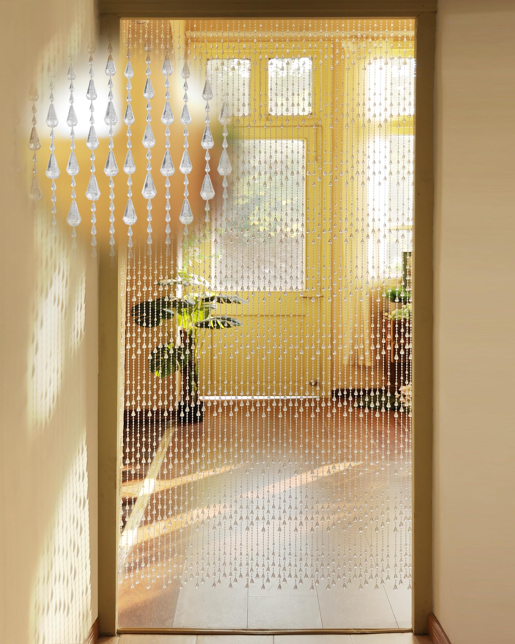 Ezcasch 90x200cm Transparent Beaded Door Curtain, 60 Strands Plastic Bead Curtains for Doorways Beaded Curtain as Decoration, Insect Protection and Divider for Balcony, Door, Room(Tide Style)