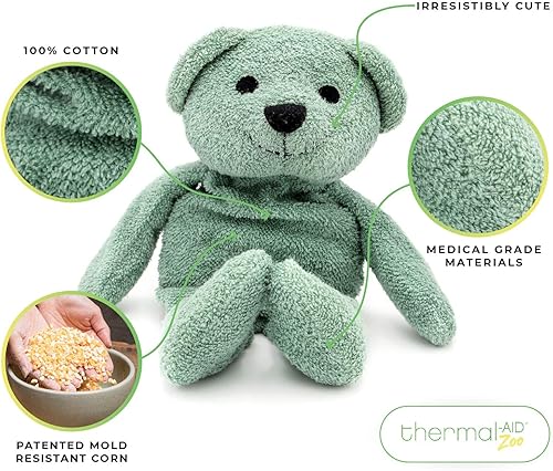 Miniatura 2 de Thermal-Aid Zoo - Hunter The Green Bear - Almohadilla térmica para aliviar el dolor en frío y caliente para niños, para microondas y almohadilla de