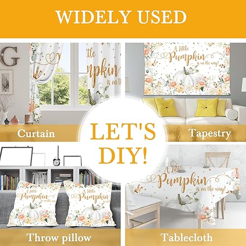 Miniatura 2 de Mocsicka Telón de fondo de calabaza otoñal para baby shower, decoración de fiesta de otoño con texto en inglés "A Little Pumpkin is on The Way",