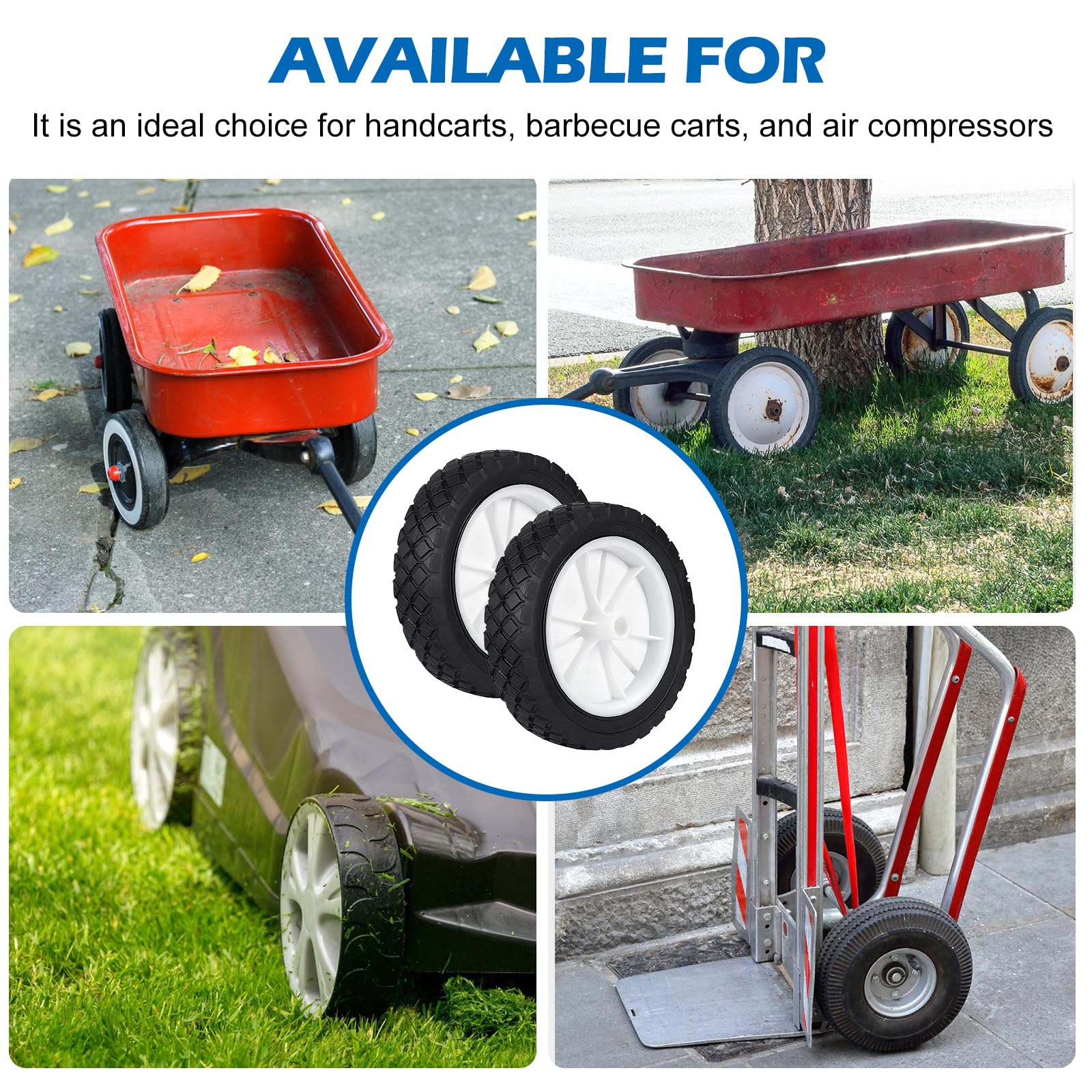 2 ruedas de goma, ruedas de goma de 175 mm de diámetro, rueda de repuesto de 7 pulgadas, eje de 13 mm, ancho de 35 mm, rueda de plástico para barbacoa, carro, tractor cortacésped, remolque