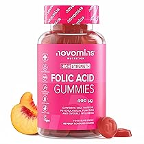Gommose con Acido Folico – Acido Folico 400 mcg – Integratori per il Primo Trimestre – Vegan e Senza Glutine – per 3 Mesi – Vitamina B9 – Vitamine Donna – Folic Acid – Novomins