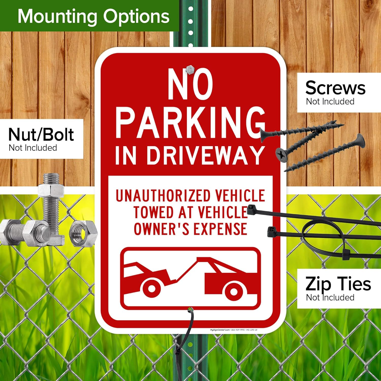 No Parking in Driveway Sign Unauthorized Vehicles Will Be Towed,12"x18" Aluminum, Fade Resistance, Indoor/Outdoor Use, USA MADE By My Sign Center
