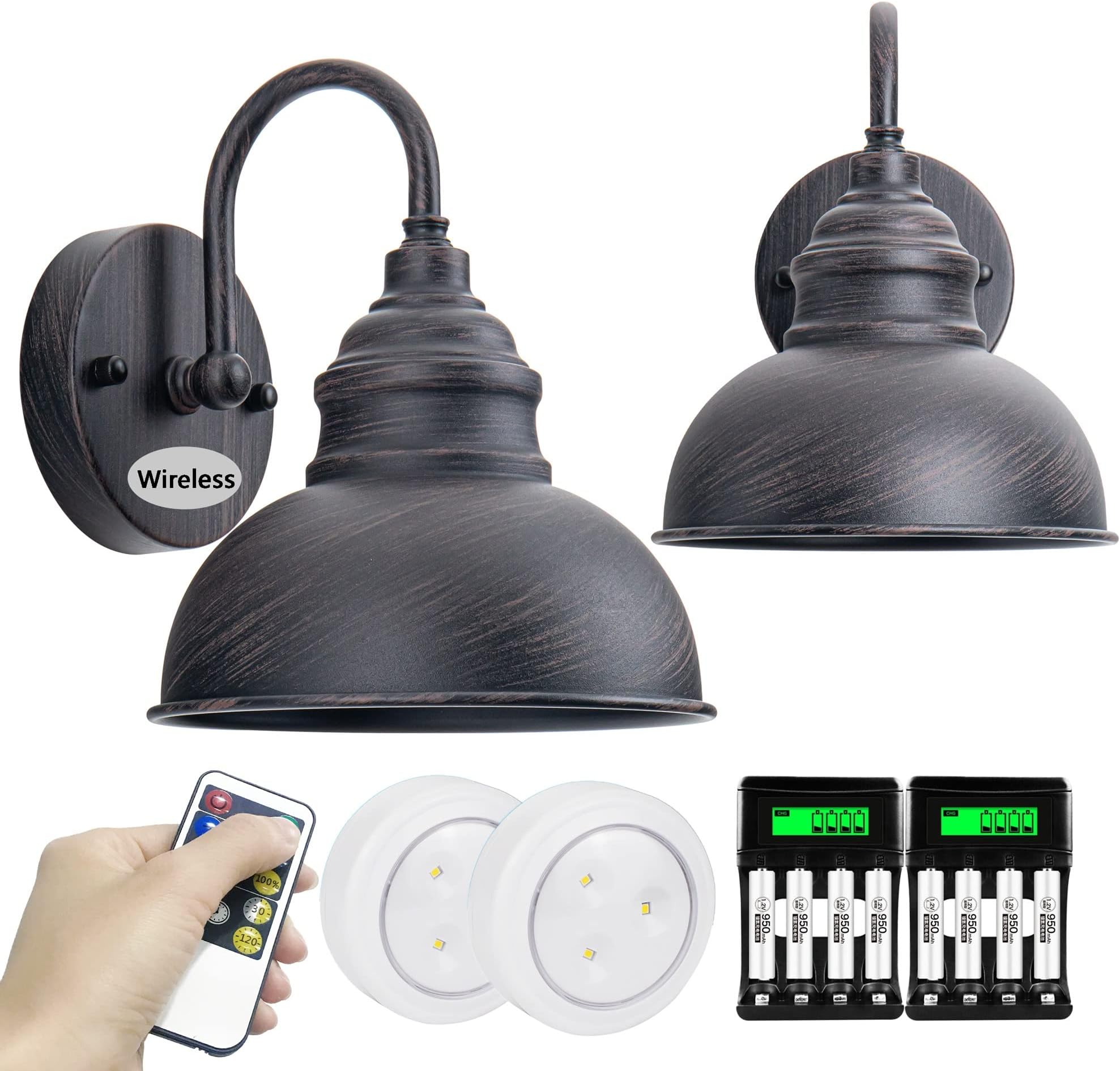 SLYWISE Industrial Battery Operated Wall Sconces Set of Two Wall Light