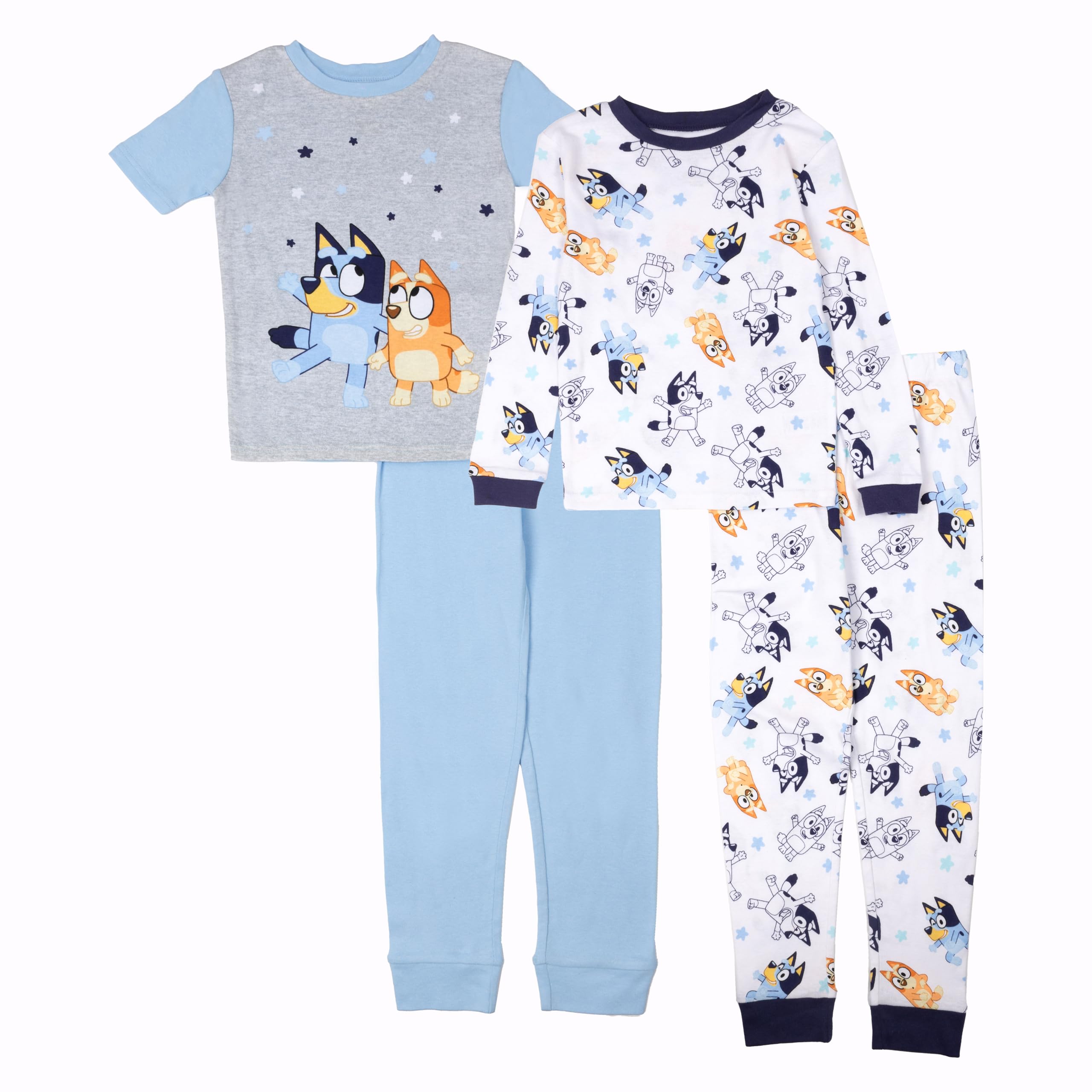 Unisex Kids' 4-Piece Snug-fit Cotton Short-Sleeve Matching Pajama Set, Soft & Cute for Kids