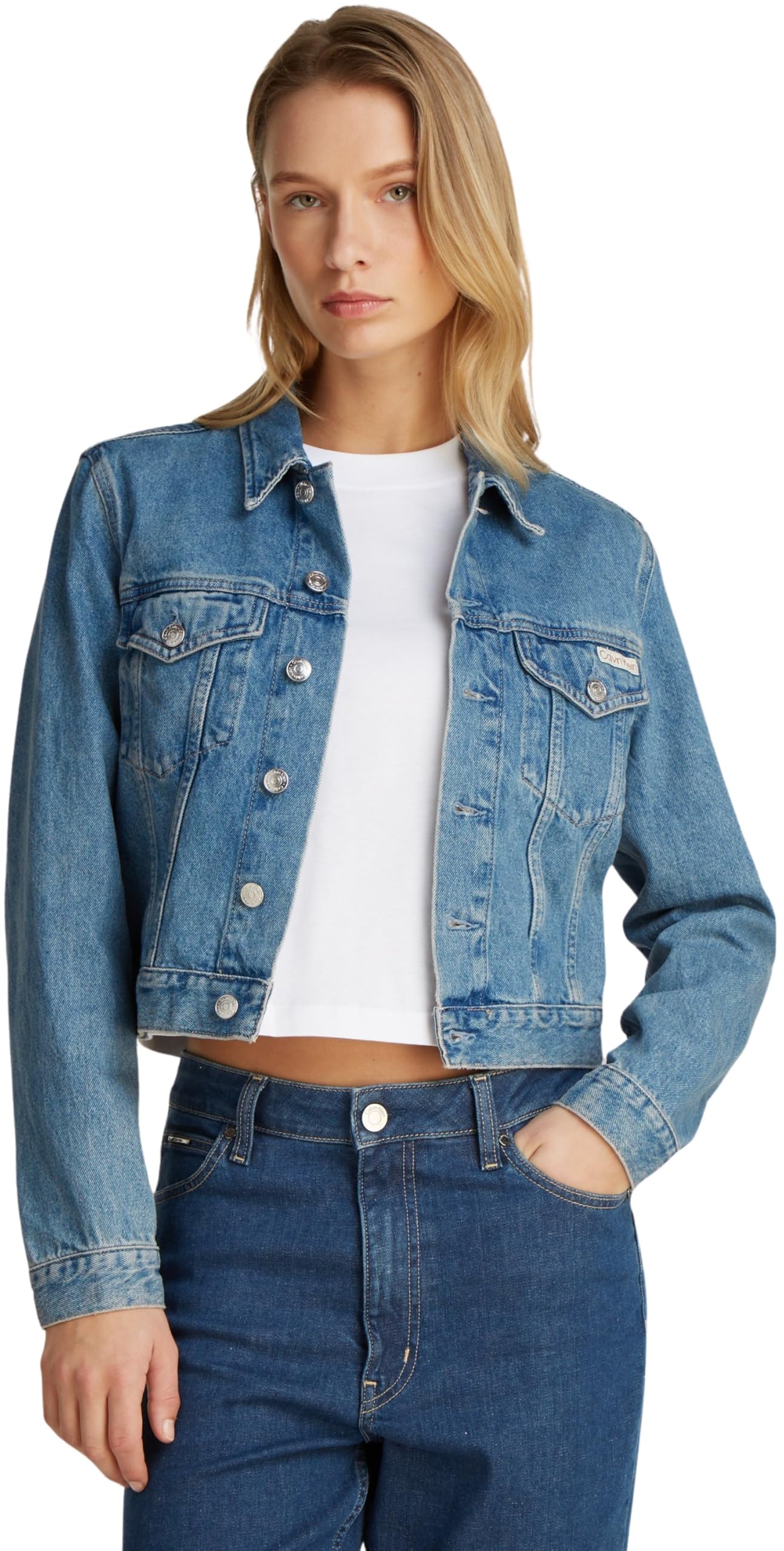 Calvin Klein 90s Cropped Fit Denim Jacket, Blue (Denim Medium), XS