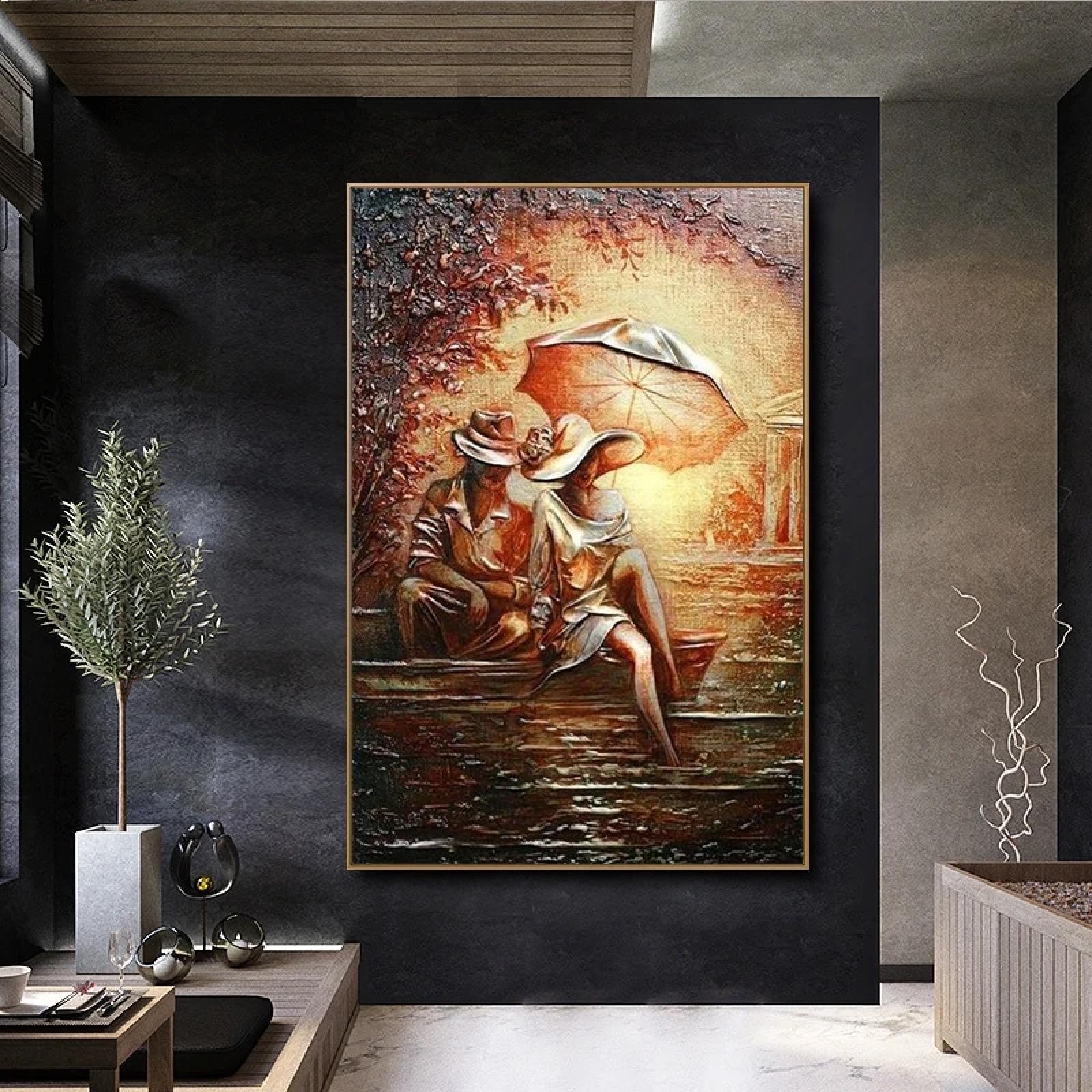 YAJNILUCK Film Meraviglioso Amore Romantico Coppia Tela Dipinto Casa Interessante Arte Murale Pittura sulla Decorazione della Parete del Soggiorno 60x80 cm (24x31 pollici) con Cornice