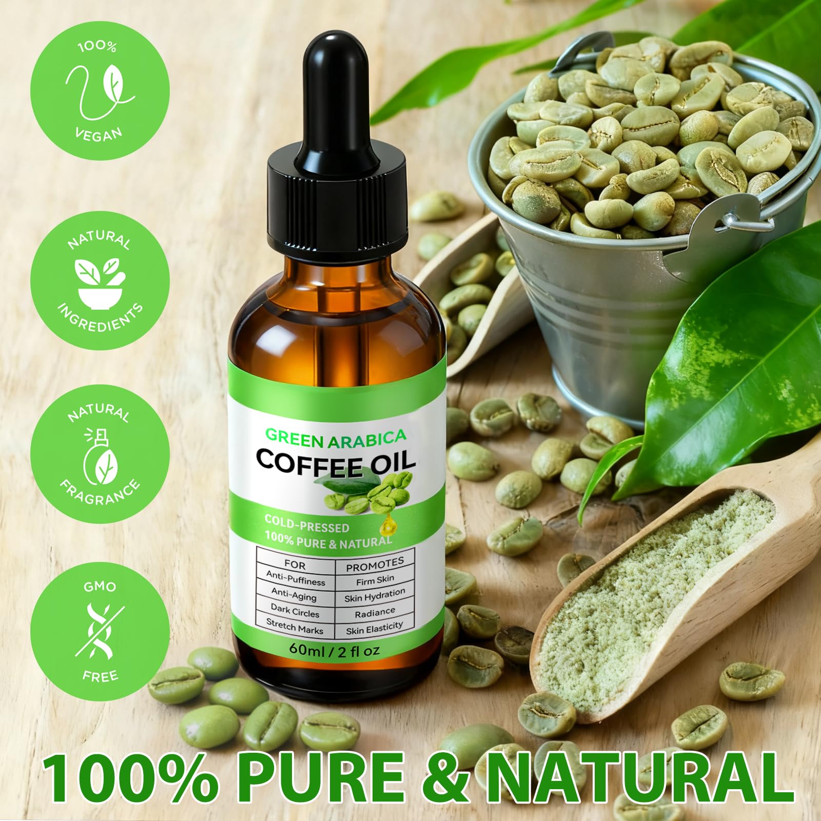 Olio da caffè contro le rughe, 60 ml, olio da caffè puro e naturale al 100%, contro le rughe per il viso e i capelli del corpo, olio di caffè per il viso, anti-muffiness & Firm Skin | Olio di caffè