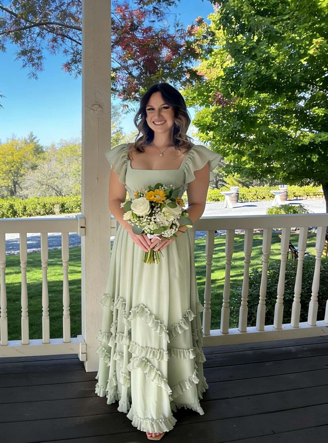 Tiered Chiffon Bridesmaid Dresses for Women with Slit Square Neck A Line Long Formal Maxi Dress - Image 3