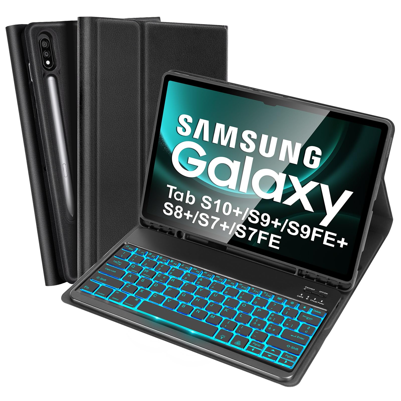 SOPPY Custodia con Tastiera Retroilluminata per Samsung Galaxy Tab S10+ /S9+ /S9 FE+/S8+/S7+/S7 FE 12,4", 7 Colori Retroilluminati, Layout IT, Custodia con Tastiera per Samsung Tab 12,4 Pollici, Nero