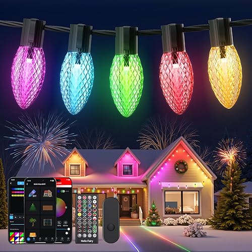 YAYZA! Luces de Navidad C9 para exteriores, 150 luces LED de Navidad programables de 115 pies con control de aplicación inteligente, IP65