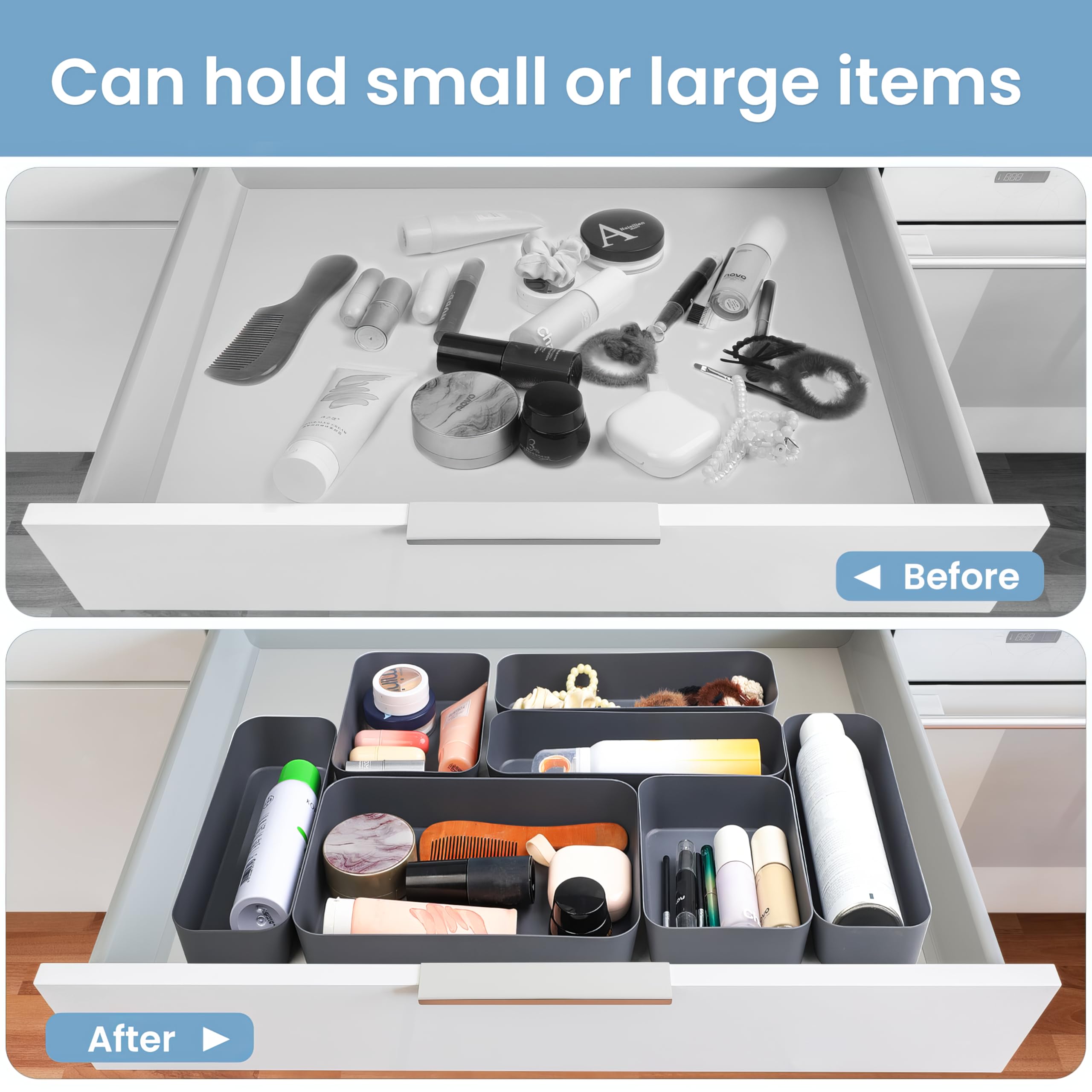 Bugucat Organizer Cassetti 10 Pezzi,Divisori Cassetti Scrivania in 3 Dimensioni,Organizer Contenitori Porta Oggetti Adatto per Guardaroba, Scrivania, Bagno, Cucina