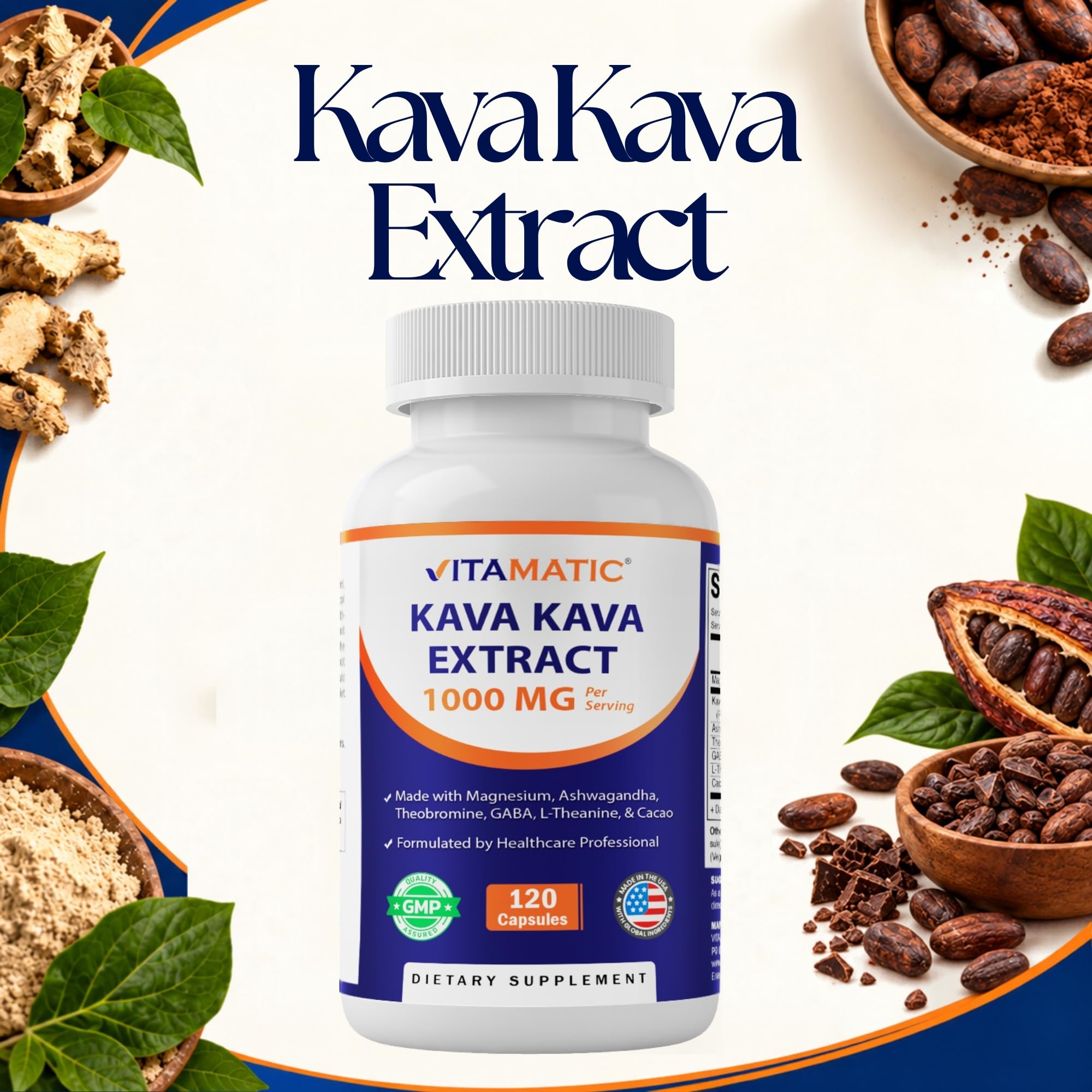 Vitamatic Kava Kava 1000mg with Magnesium, Ashwagandha, GABA, Theobromine, L-Theanine & Cacao – 120 Veg Caps – Kavalactones for Mood, Stress & Sleep Support. — Amazon image 6