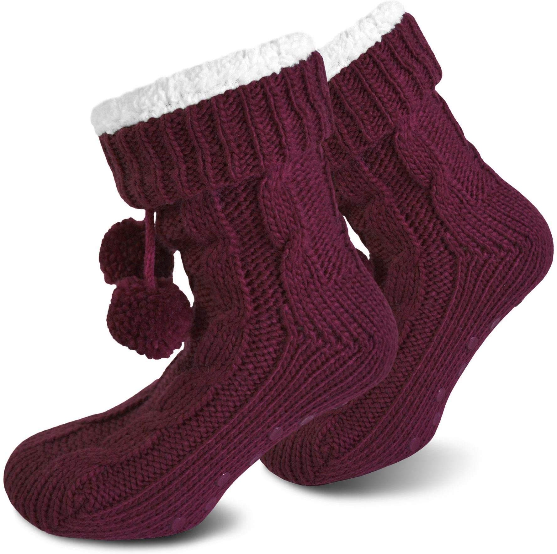 normani Damen Hausschuh-Socken Wintersocken für zuhause mit ABS Sohle Innenfell Extra dicke Haussocken Anti Rutsch Sohle
