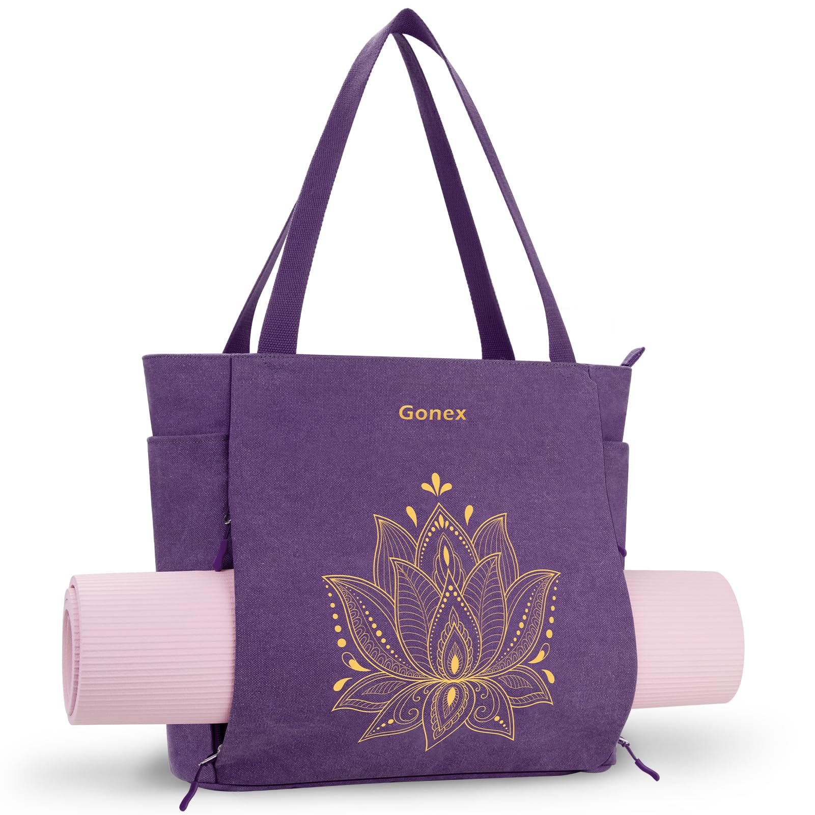 Gonex Yoga Mat Bag, Large Tote Bag with Multi Pockets for Women Men, Canvas Mat Carrier, Full Zipper Easy Access for Pilates Gym Travel