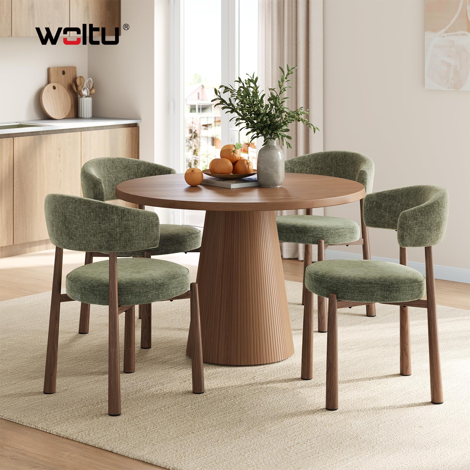 WOLTU Esszimmerstühle 4er Set Mid-Century Chenille Dunkelgrün