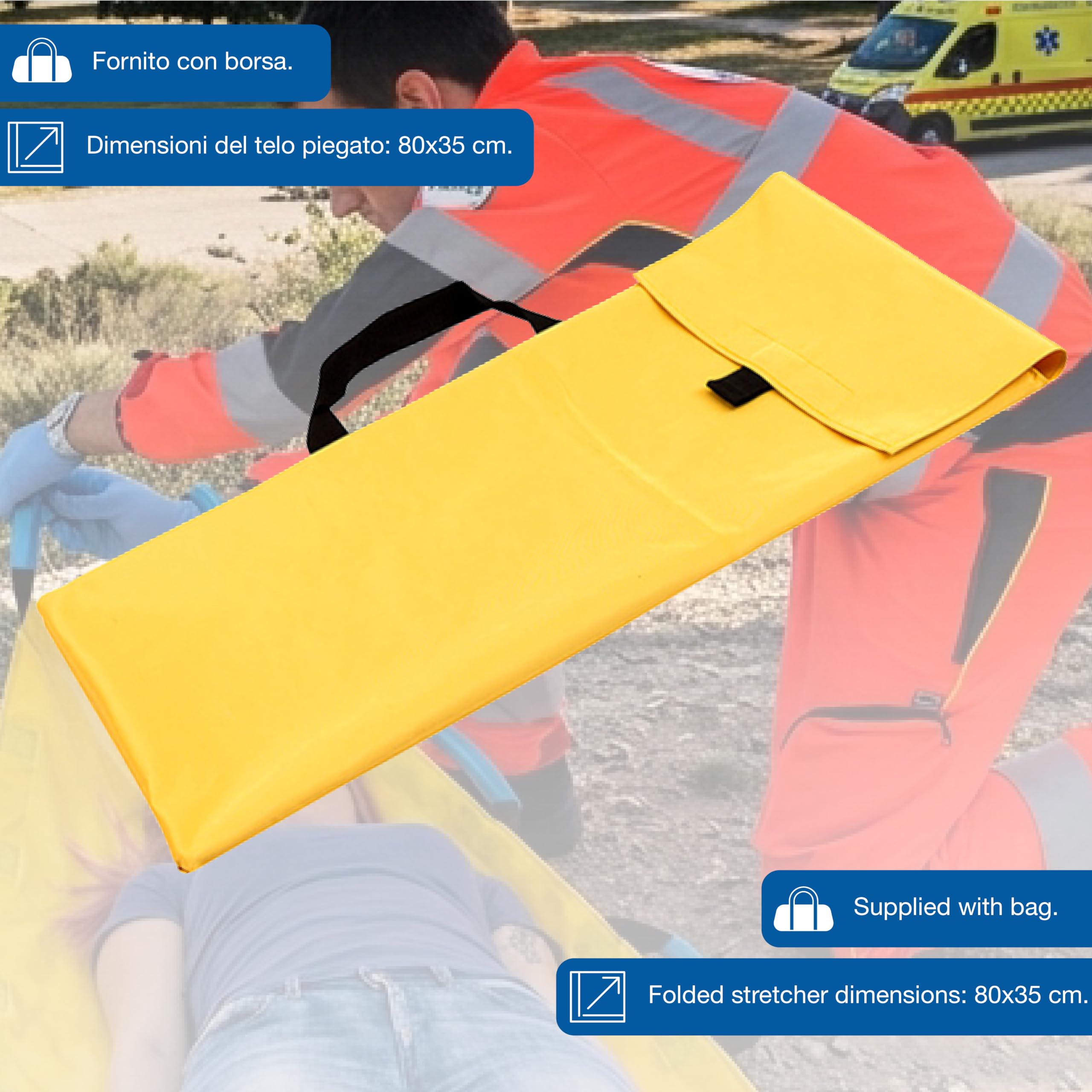 GIMA - Faltbares Rettungstuch 200x70 cm gelb, 55995