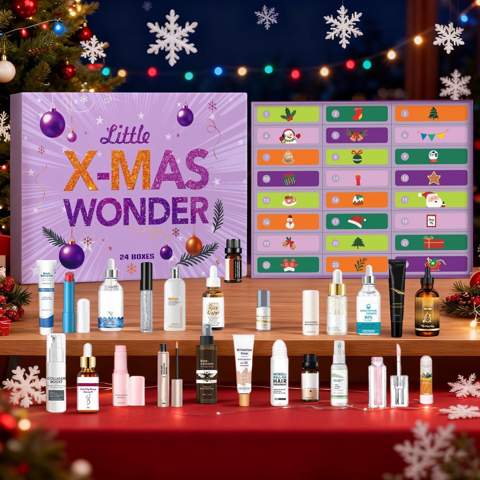 Calendario de Adviento de belleza 2025 | Cuenta regresiva de Navidad de 24 días – Calendario de productos para el cuidado de la piel para mujeres, novia, esposa, mamá, amigos, fiesta, San Valentín