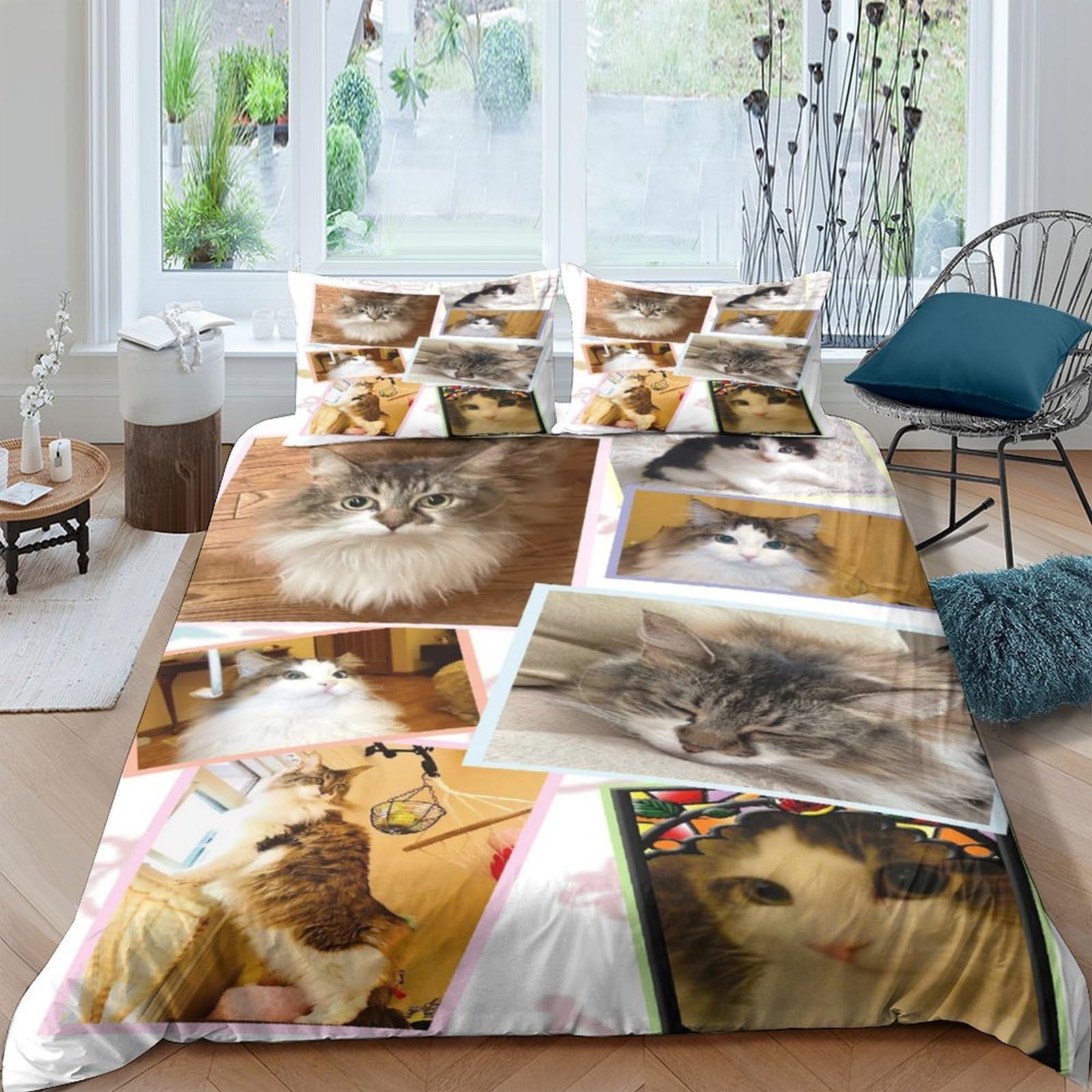 Ctjqhvkz Style-10 3D Printed Cat Collage Fitted Sheet Microfiber Soft Brown Tabby Bed Sheet Bedroom Guestroom Decor Mattress Cover Single（135X200cm）