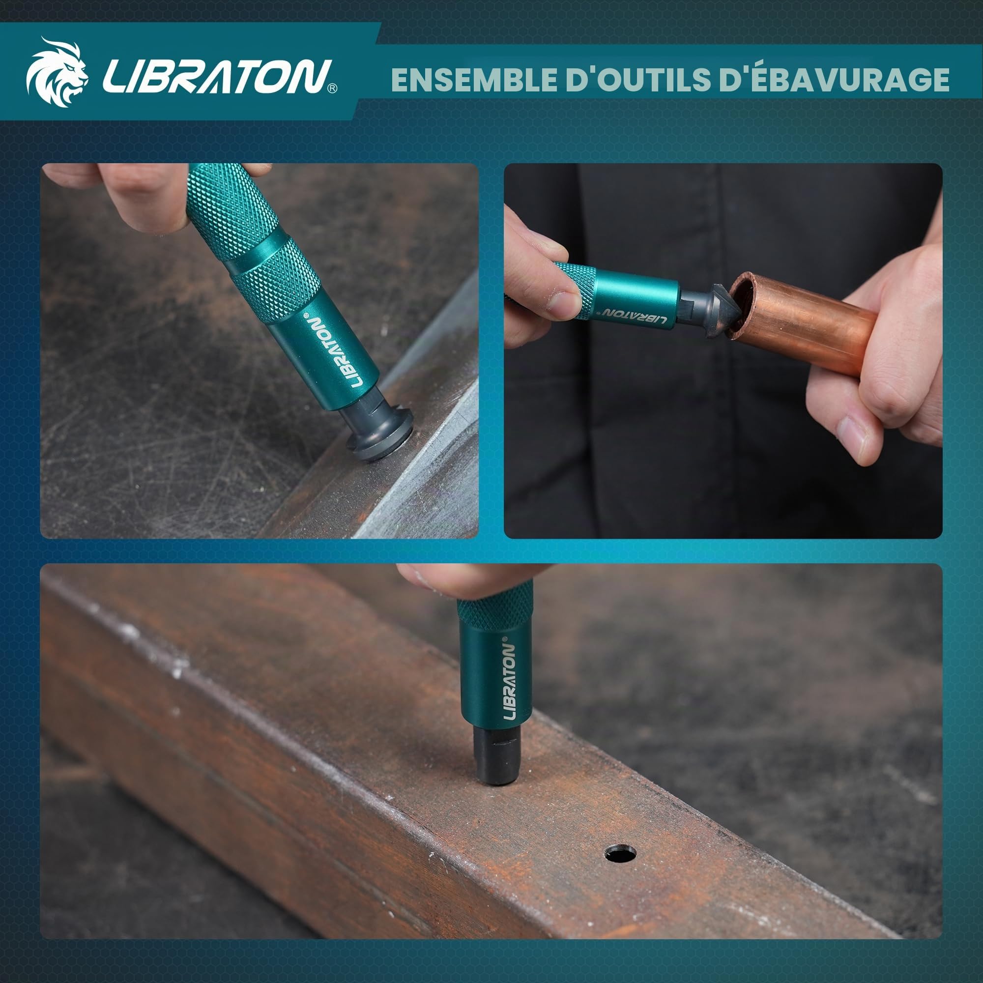 LIBRATON Ebavureur, Outil D'ébavurage Manuel, Alésoir Manuel Rotatif à 360° | avec 10 Lames HSS, pour Métal, Résine, PVC, Plastique, Cuivre, Imprimante 3d, Bois – Outil d'ébavurage et Finition Bord