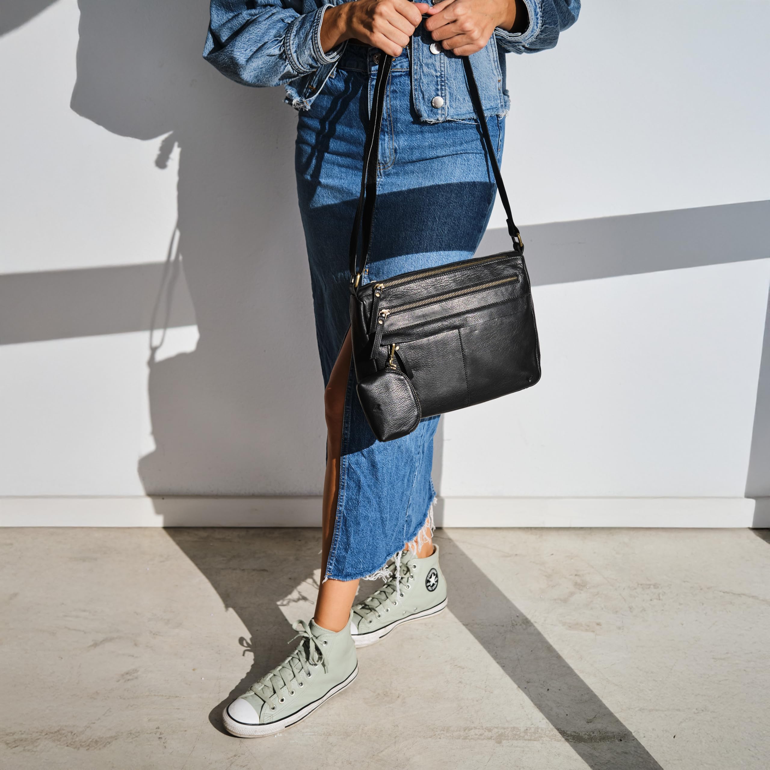 Leder Umhängetasche Damen Mittelgroß - Ledertasche Handgefertigt - Damen Tasche Mehreren Fächern - Crossbody Bag - Mehrere Reißverschlüsse -Hochwertige Handtaschen & Handbags for Women.