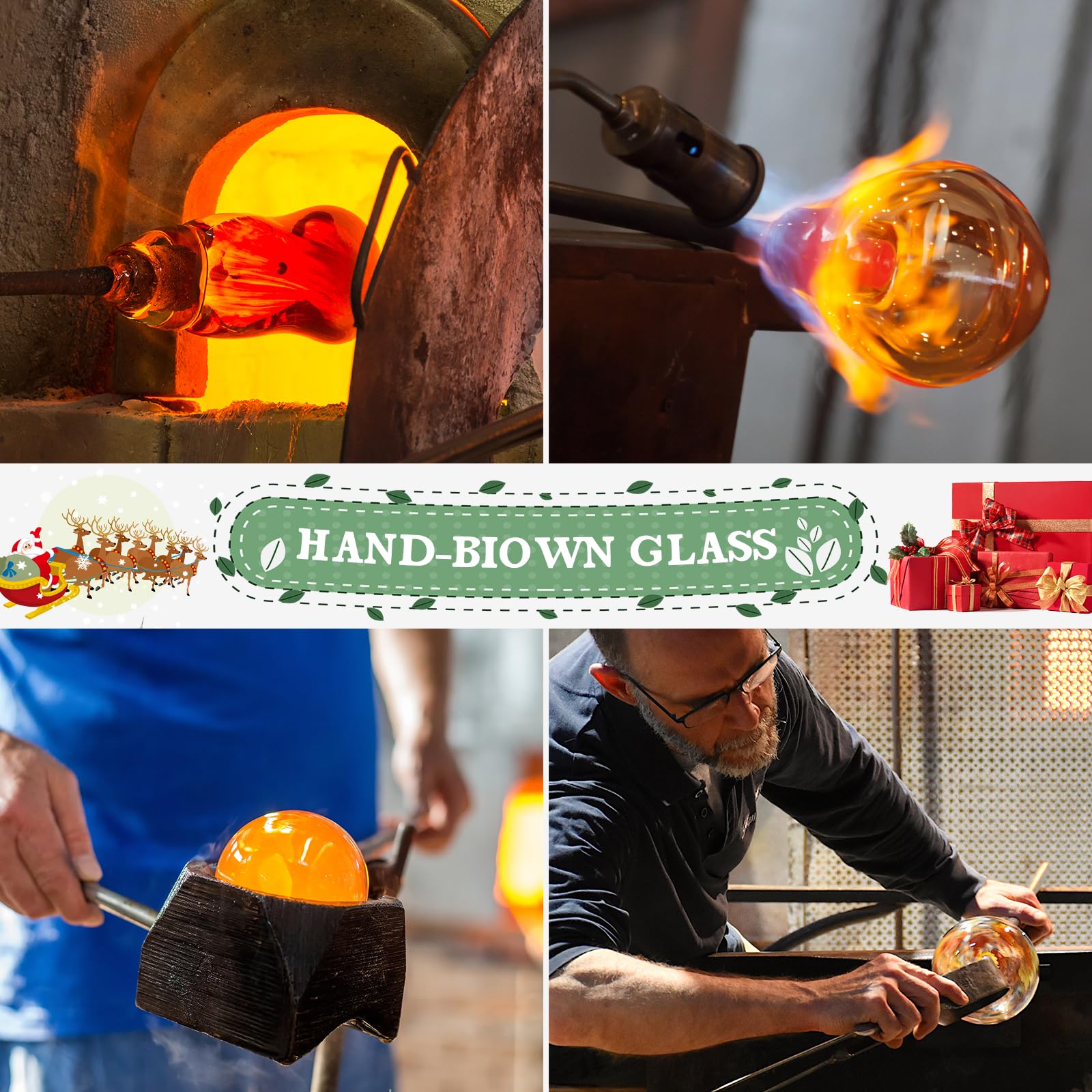 6 adornos colgantes de cristal soplado a mano de 6 pulgadas para árbol de Navidad, elegantes decoraciones navideñas de vidrio transparente para árbol, chimenea, fiesta, decoración de temporada hecha a