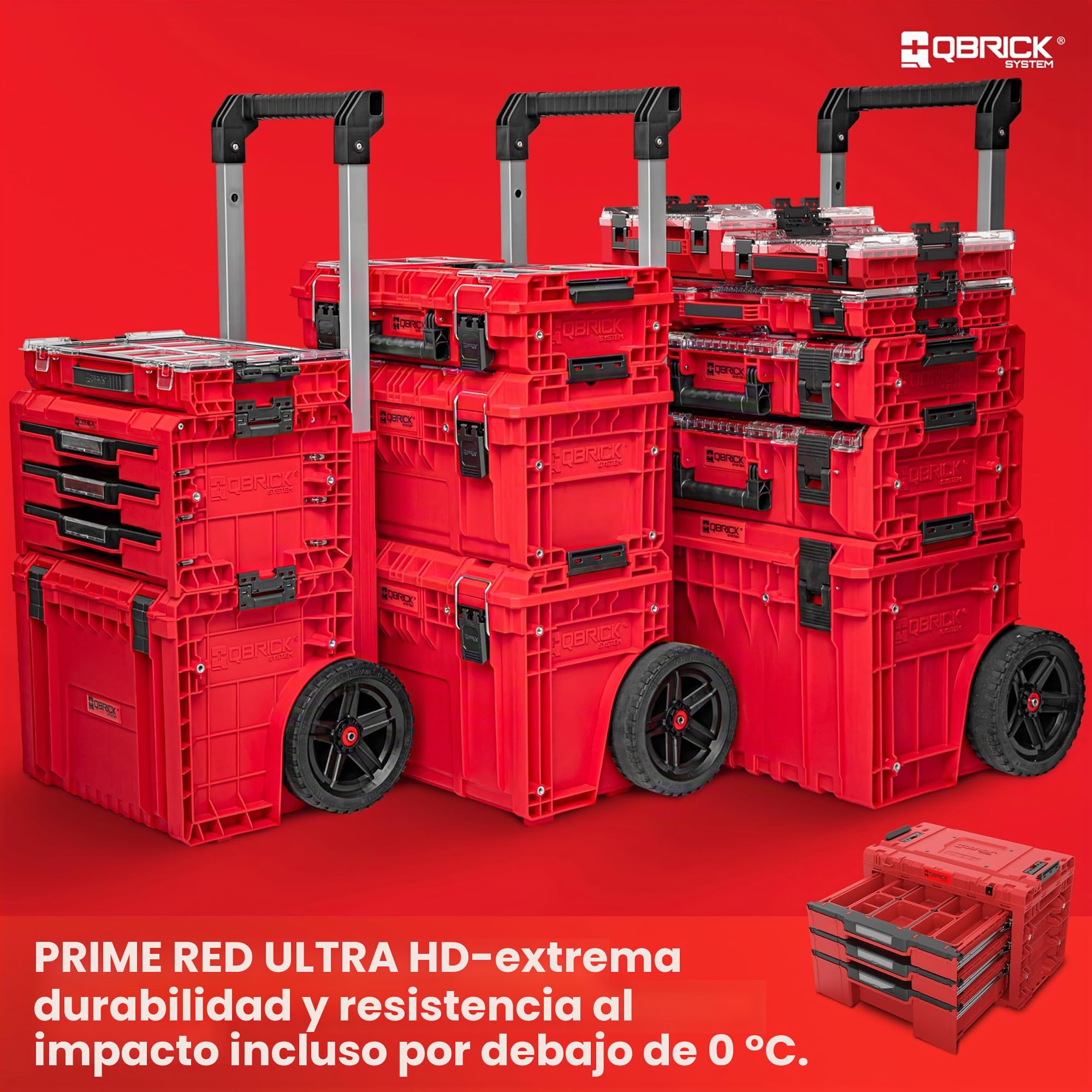 Qbrick System Caja de Herramientas Vacía - 3 Compartimentos - Maletin Herramientas - 542 x 335 x 369 mm Rojo