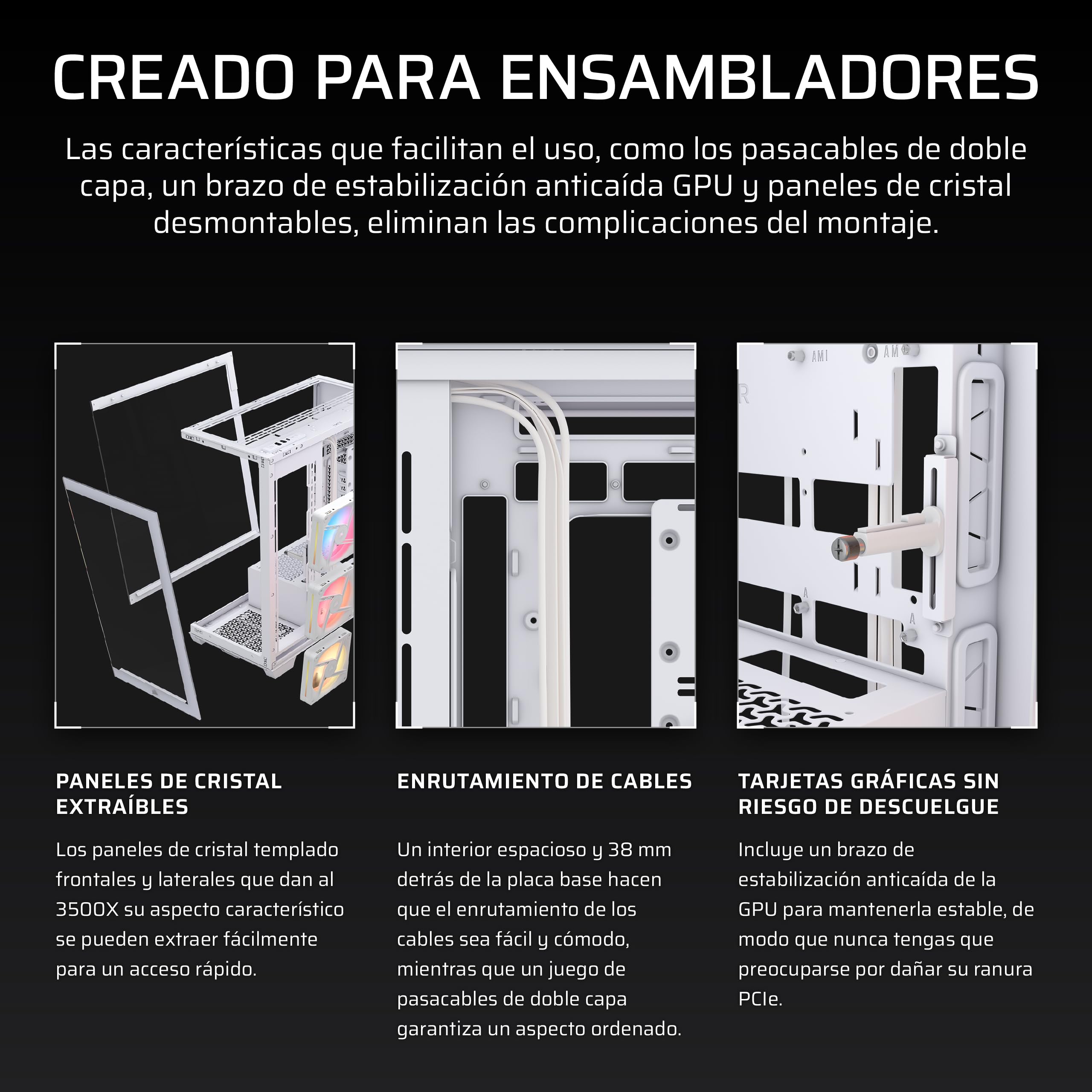 CORSAIR 3500X LX-R RGB iCUE Link Caja de PC Semitorre con Panel de Cristal Panorámico – Incluye 3X LX120-R RGB y iCUE Link System Hub, Puede Incluir hasta 10 Ventiladores de 120mm – Blanco