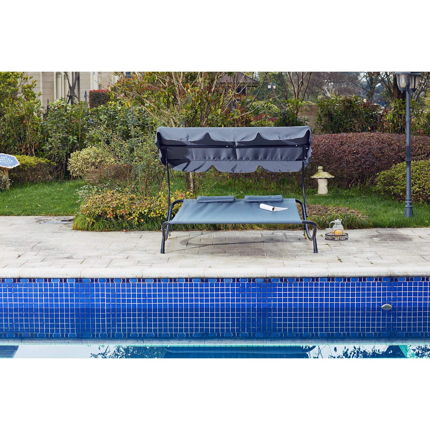 CONCEPT USINE Lit de Jardin Aloha 2 Personnes Auvent Amovible Gris