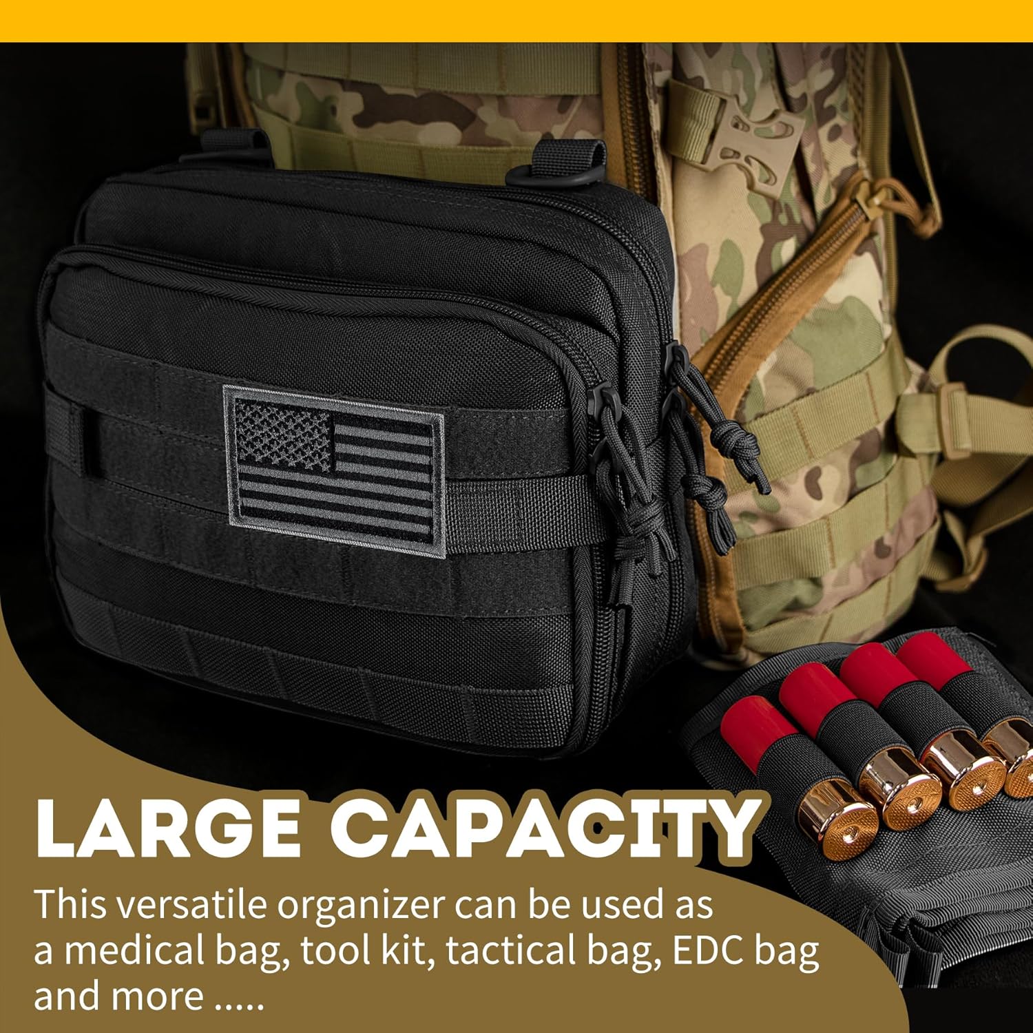 IronSeals Tactical Admin Pouch Expandable Double Layer Molle Attachment EDC EMT Utility Pouch with Map Sleeve Modular Large Capacity Tool Pouch Flag Patch Included