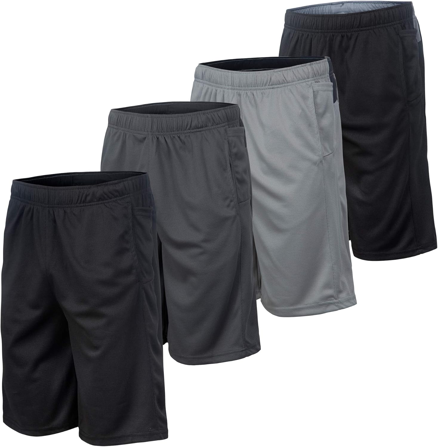 Essential Elements Men’s Athletic Shorts 4 Pack – Quick-Dry Moisture Wicking Basketball, Gym & Workout Shorts with Pockets