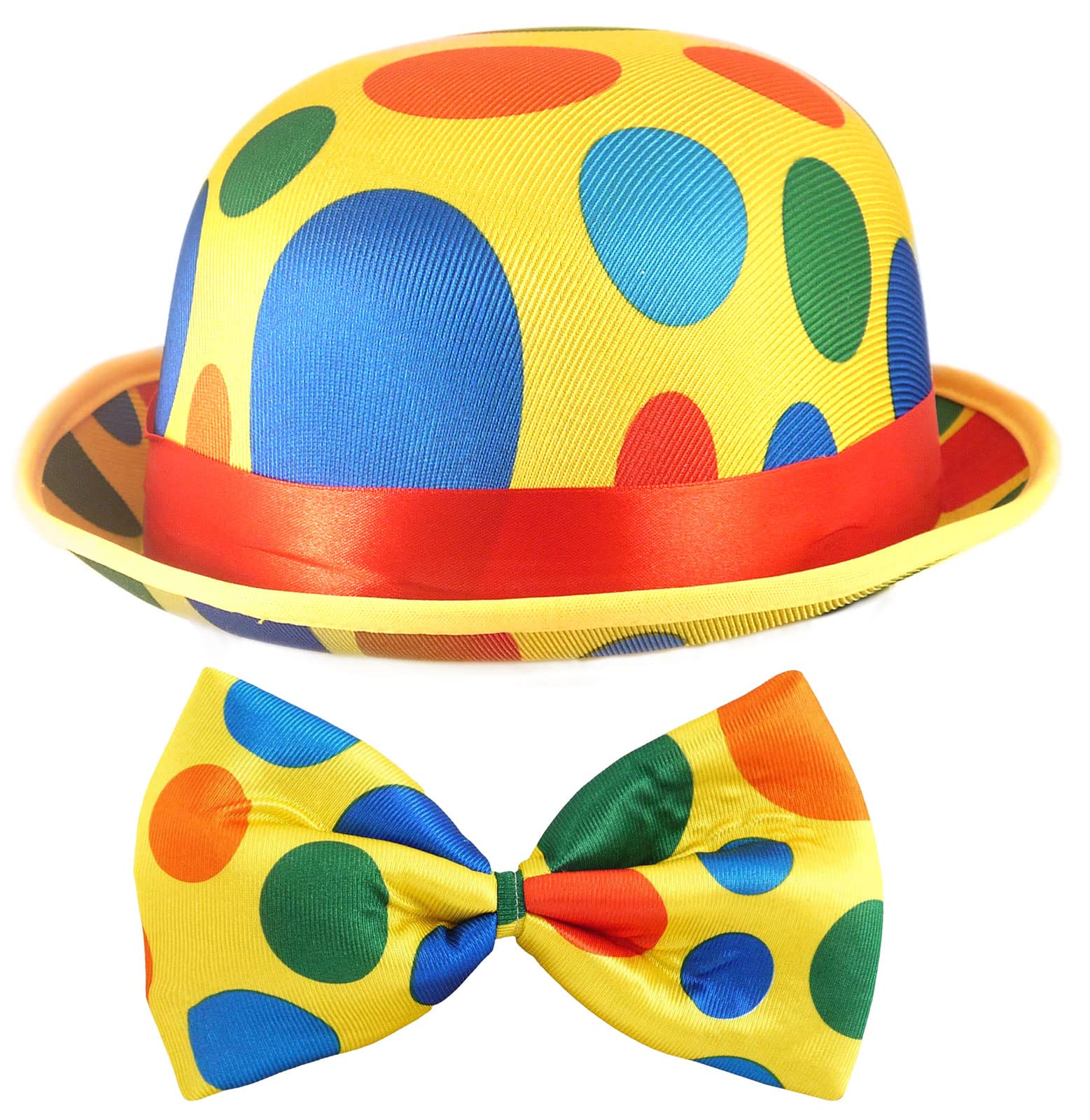 labreeze Polka Dot Clown Bowler Hat Clown Bow Tie Adults Circus Tumble Novelty Fancy Dress