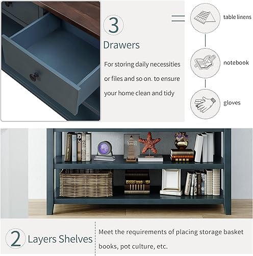 Miniatura 6 de Knocbel Mesa consola de entrada con 3 cajones y estantes abiertos, mesa larga para sofá de entrada, pasillo, vestíbulo, capacidad de peso de 220