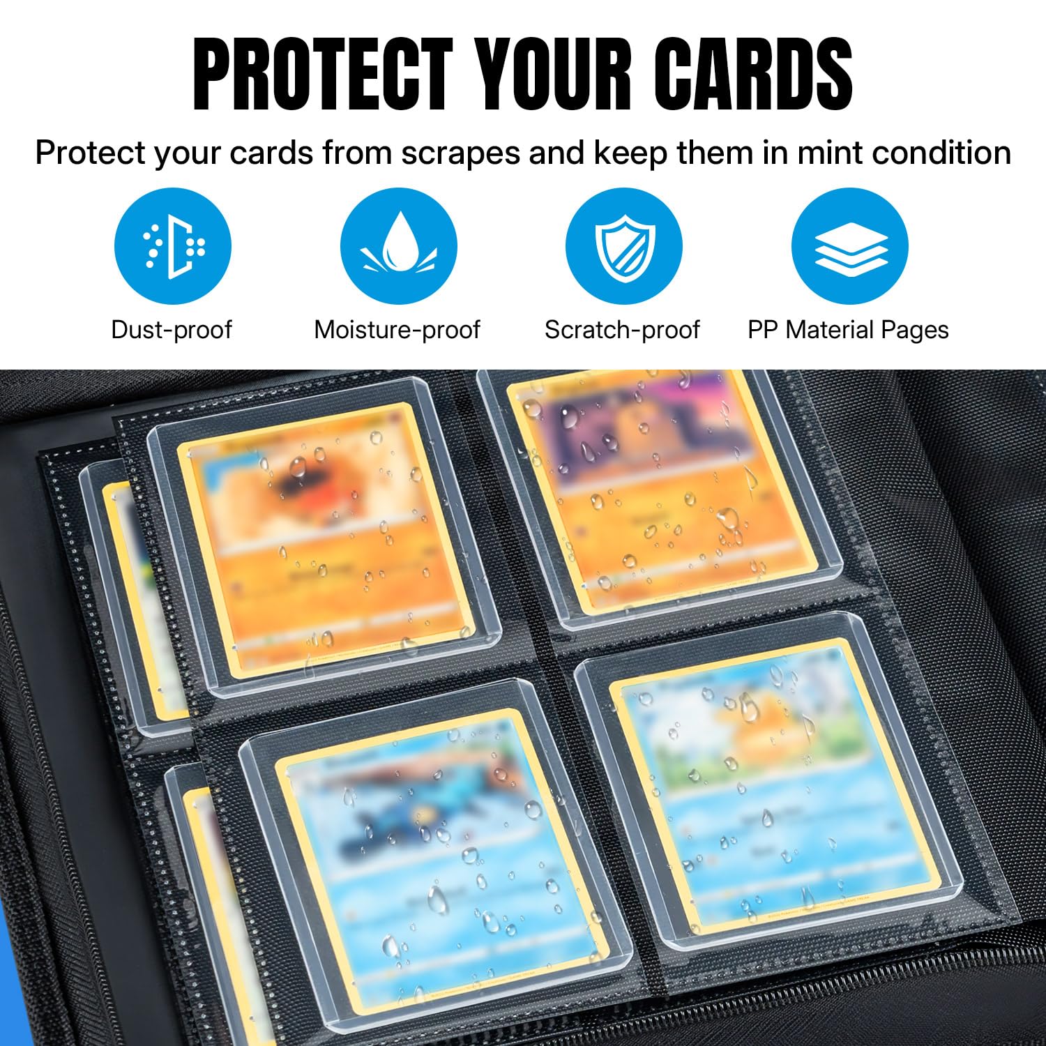 Tolesum Raccoglitore Toploader,Album di carte toploader 4 Tasche con 112 Scomparti per Carte da Collezionabili con 10 Toploader, Libro Porta Carte per Carte Toploader 3"x4", Magic, YuGi Oh, MTG