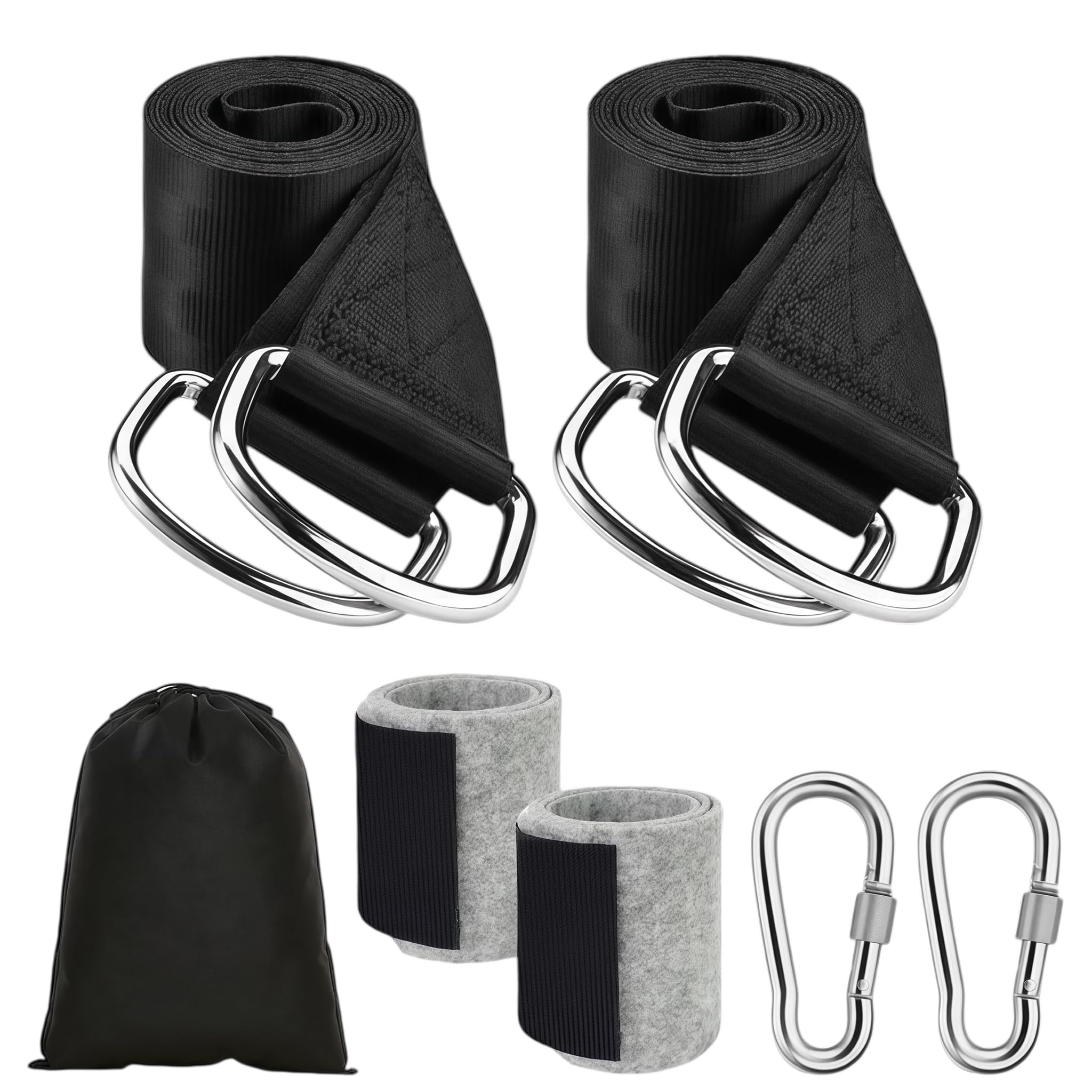 Accessorio per Altalena per Alberi 800KG, Sospensione per sedie a Altalena da amacca e trapezoide, Cinghie 150cm x 5cm con moschettoni, Anelli a D, Borsa e Protezione per Alberi