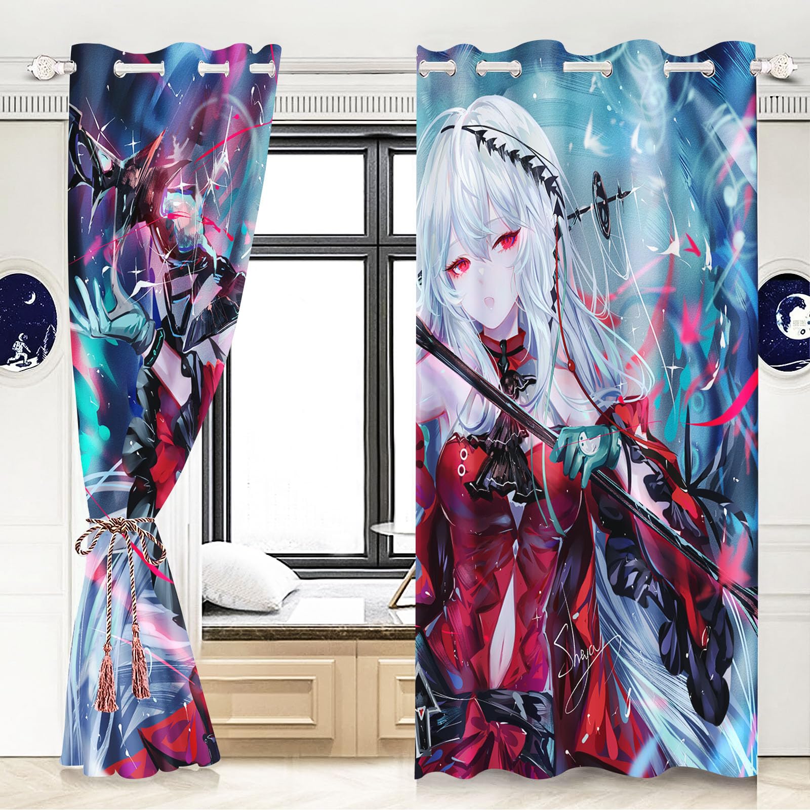 Rideaux occultants Anime Fille Fantaisie Anime Fille Cartoon Manga Japonais Rideau occultant Pour chambre à coucher Chambre d'enfant (183x160cm(LxH)/ 91.5x160cmx2,8)