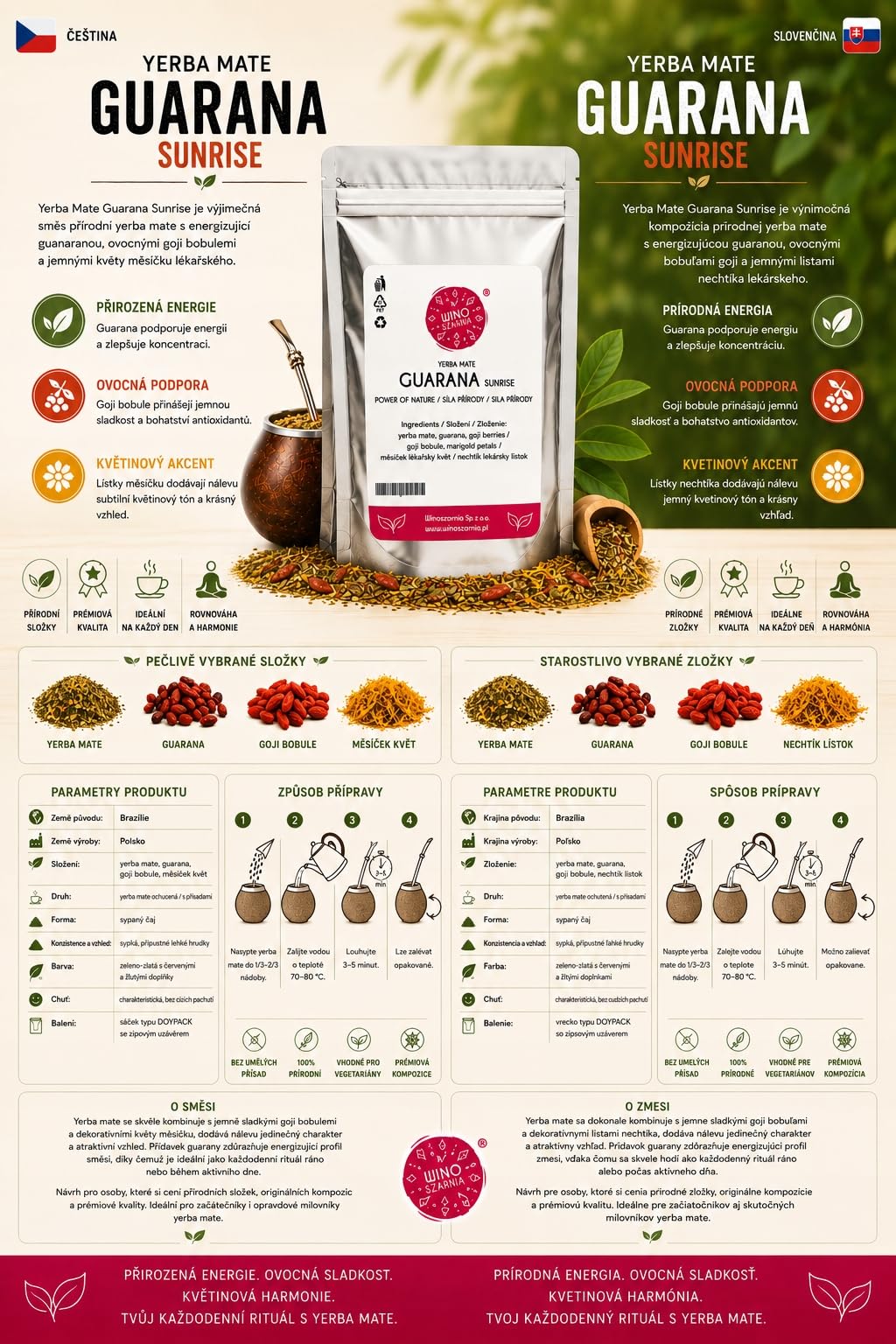 Yerba Mate z Guaraną 500g Guarana Sunrise Naturalna Energia