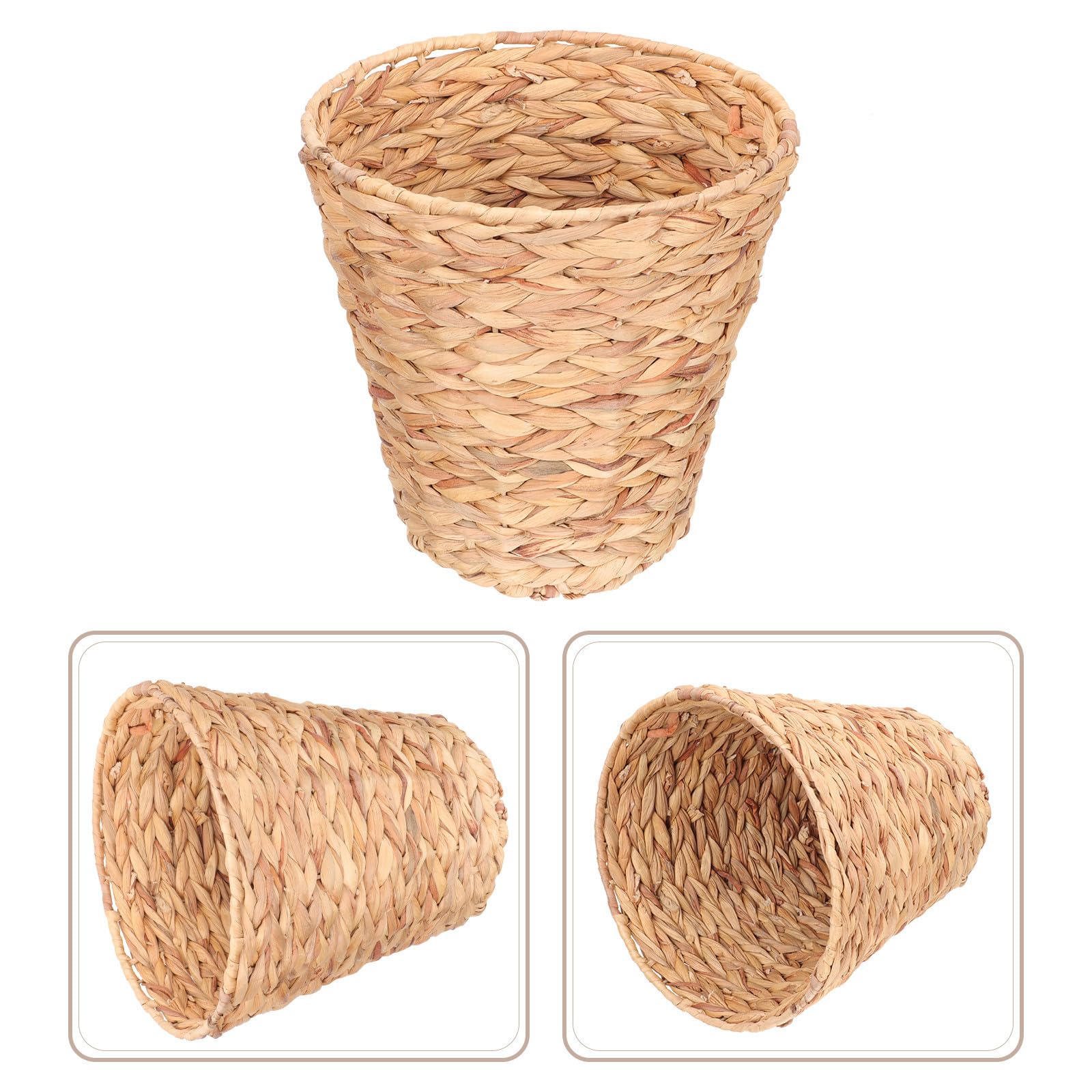 Homoyoyo Cesto de Basura Redondo de Hierro y Paja, Estilo Pastoral