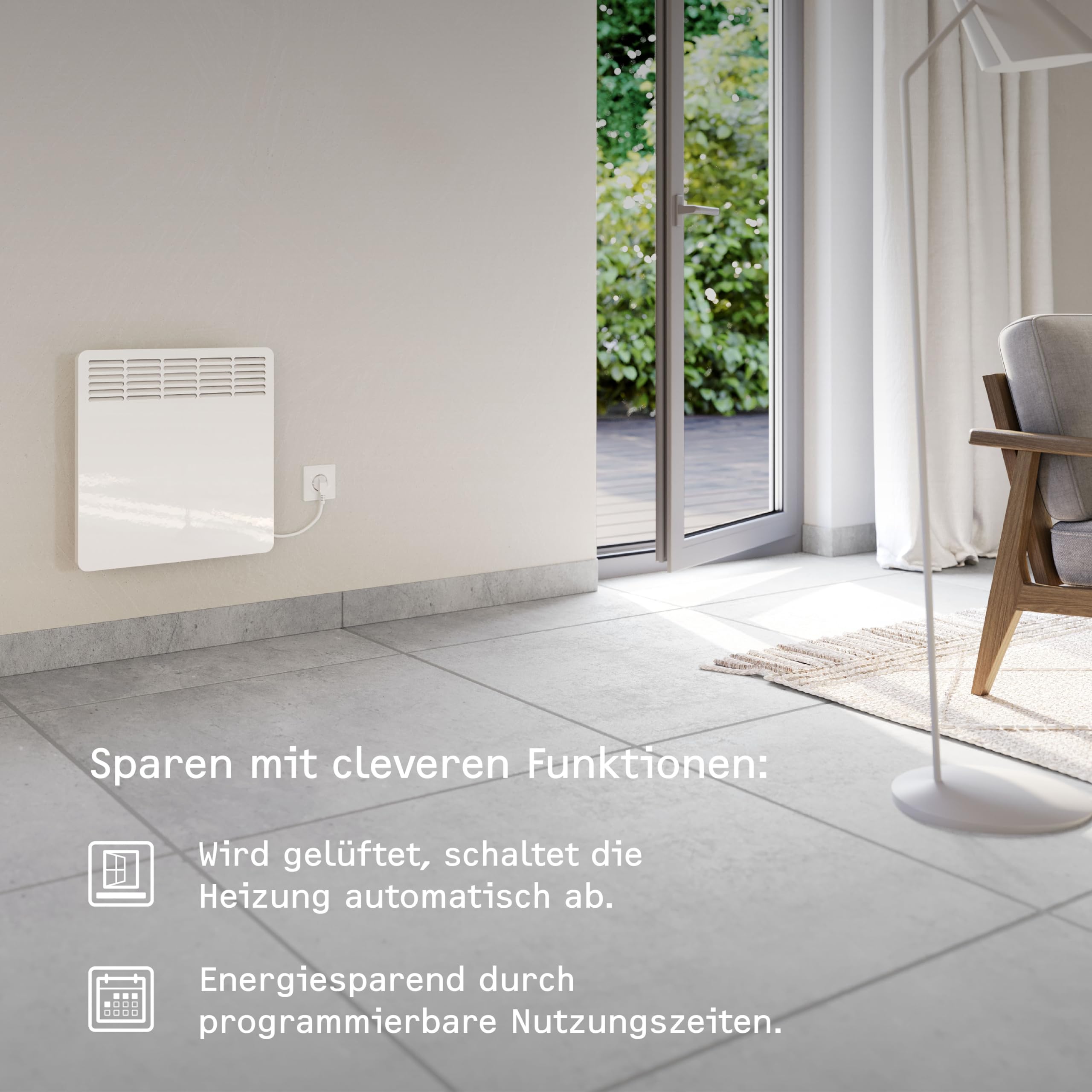 STIEBEL ELTRON Konwektor ścienny CNS 250 Trend, 2,5 kW na ok. 30 m², certyfikat TÜV, wyświetlacz LCD, timer tygodniowy, energooszczędne ogrzewanie elektryczne, montaż ścienny, z wtyczką, 236529