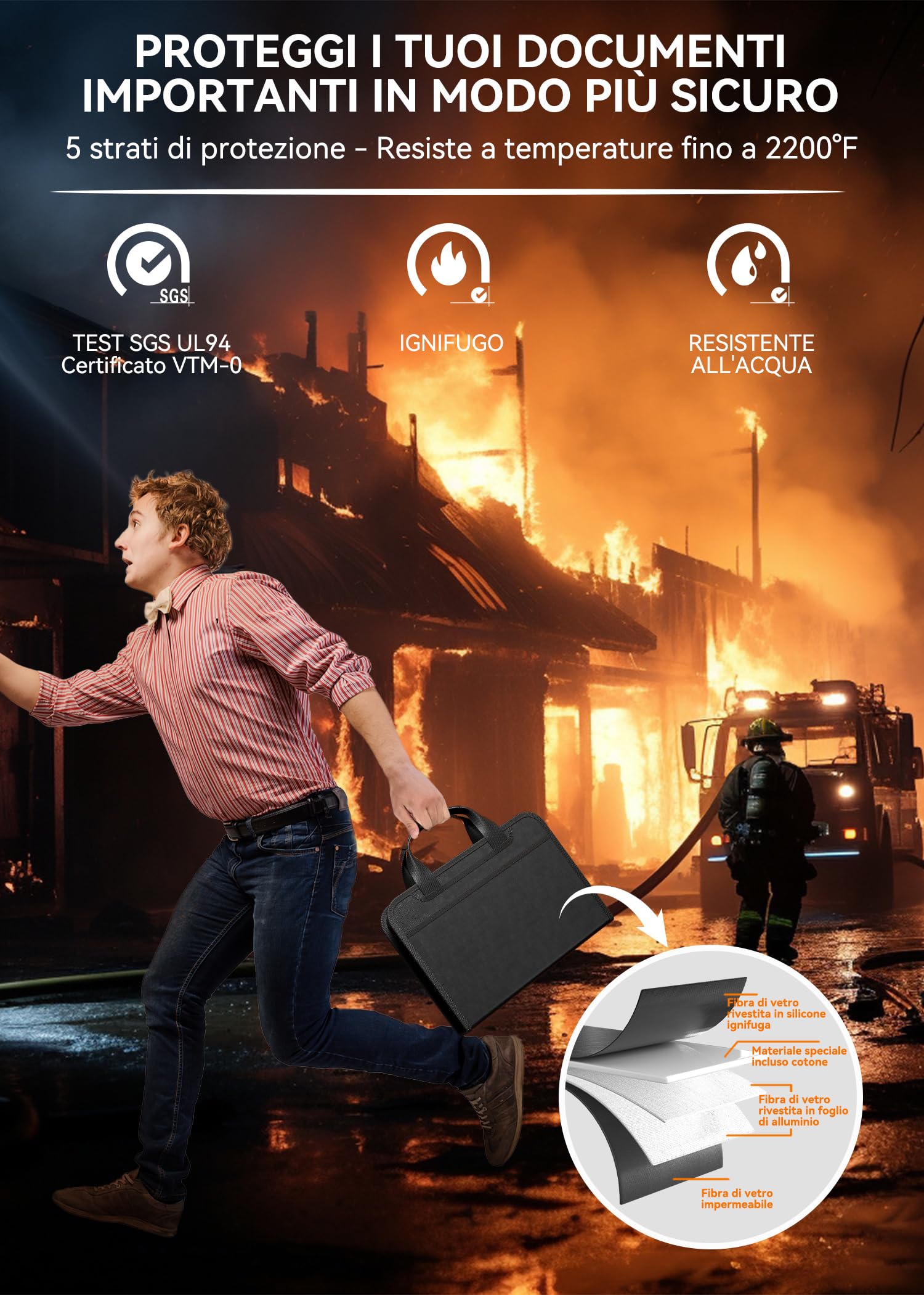 ABC life Cartella Portadocumenti A4 di Documenti Importanti, Cartella Espandibile Ignifuga a 13 Tasche con Manico, Organizzatore da Viaggio a Fisarmonica, Porta Documenti per Certificati e Ricevute