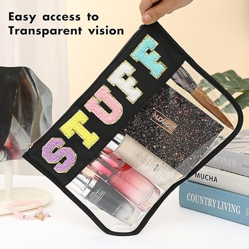 Miniatura 7 de Bolsa de felpilla plana transparente bolsas multiusos de PVC y nailon bolsa de maquillaje de viaje con cremallera para mujeres y niños bolsas