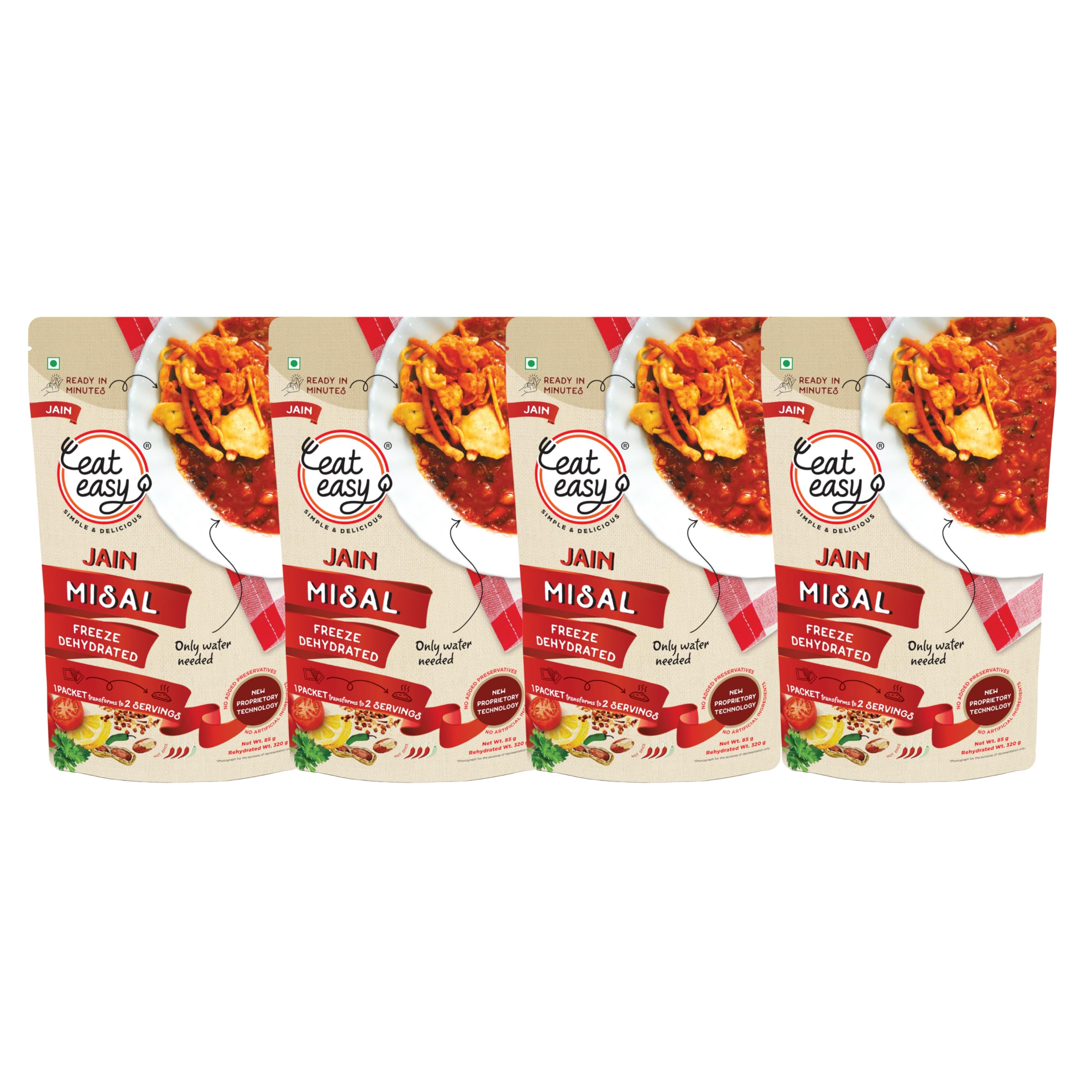 Eat Easy Ready To Eat Jain Misal, 90gm of 1 Pack, Instant Food, Indian Meal, Travel Food, No Preservatives, No Added Artificial Colours & Flavours, Just Add Water and Cook (Pack of 4) (B09TXMQ5WL) Amazon Price History, Amazon Price Tracker