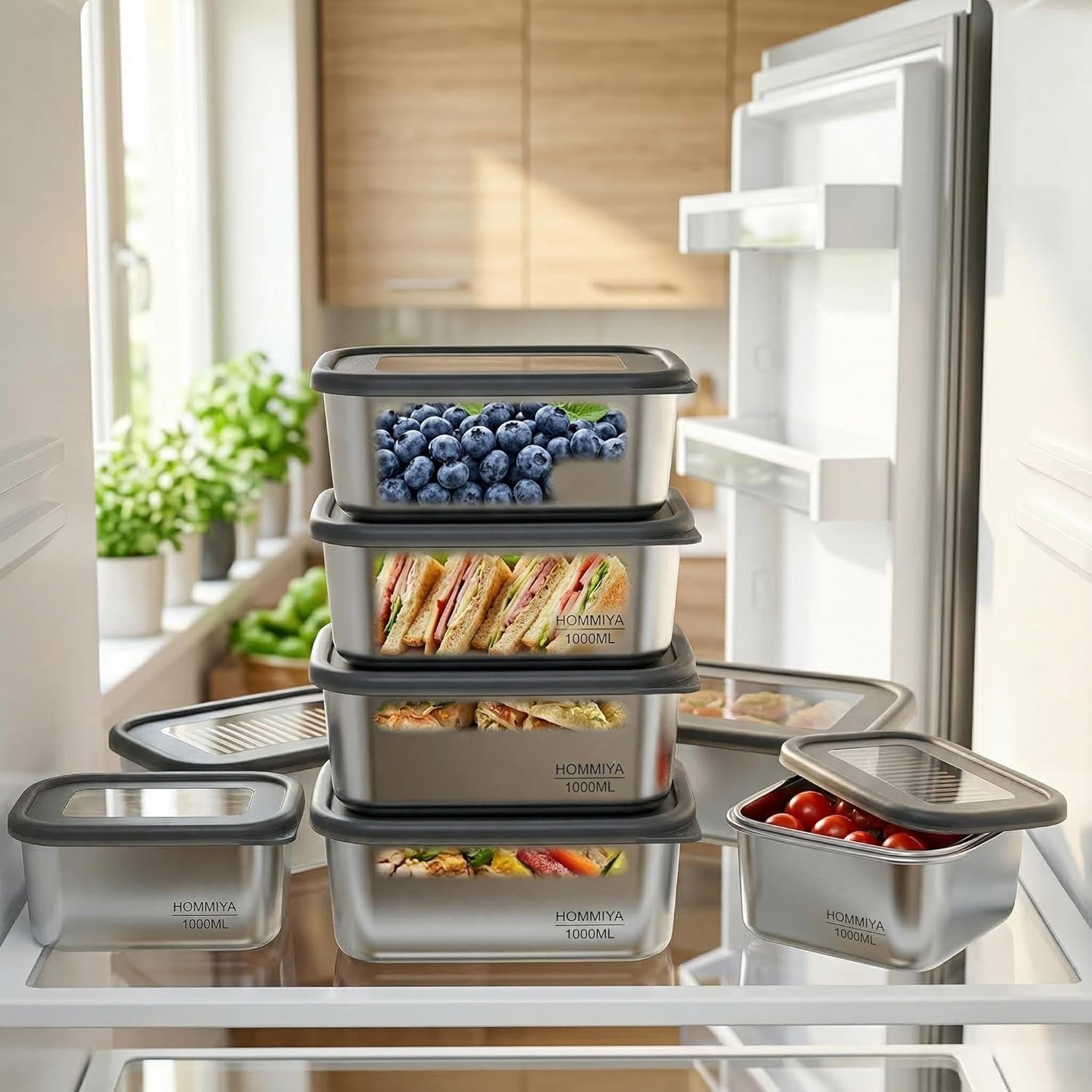 Stainless Steel Food Storage Containers with Leak-Proof Silicone Lid, Set of 3(32oz), Reusable Bento Lunch box for Snacks & Meal Prep, Oven/Dishwsher/Freezer Safe