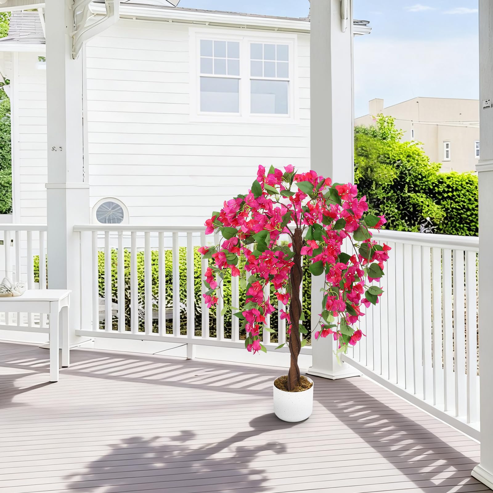 GarveeHome Bougainvillier Artificiel 90 cm/120 cm/150 cm avec Tronc Naturel - Fleurs triplées Roses, Plante Artificielle réaliste en Pot pour Jardin, Balcon et Appartement