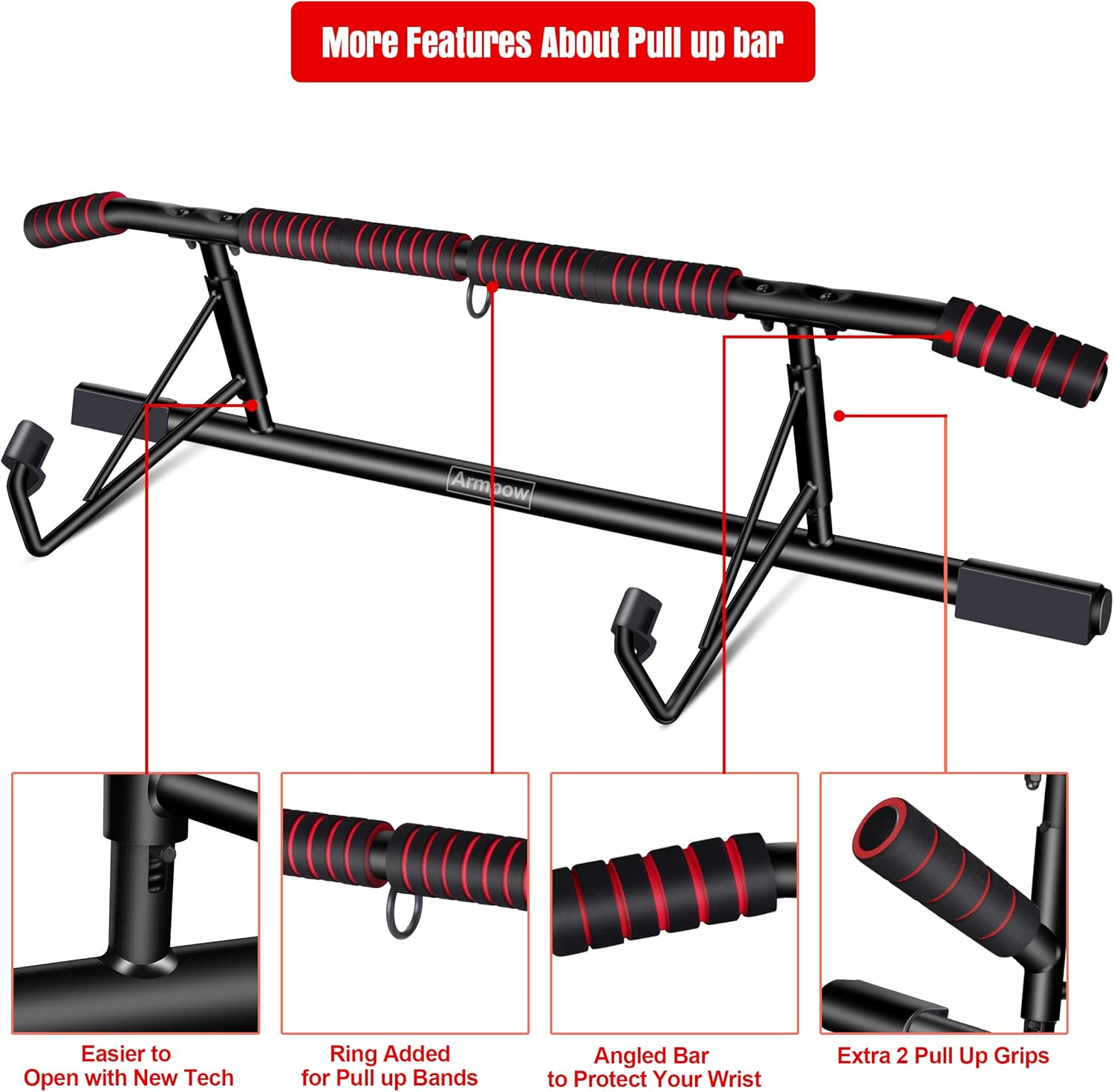 Armpow Pull up Bar with Ergonomic Grip for Doorway, Workout Pullups Bar,Multifunctional Chin Up Bar,for Home Portable Gym No Need to Assemble : Sports & Outdoors