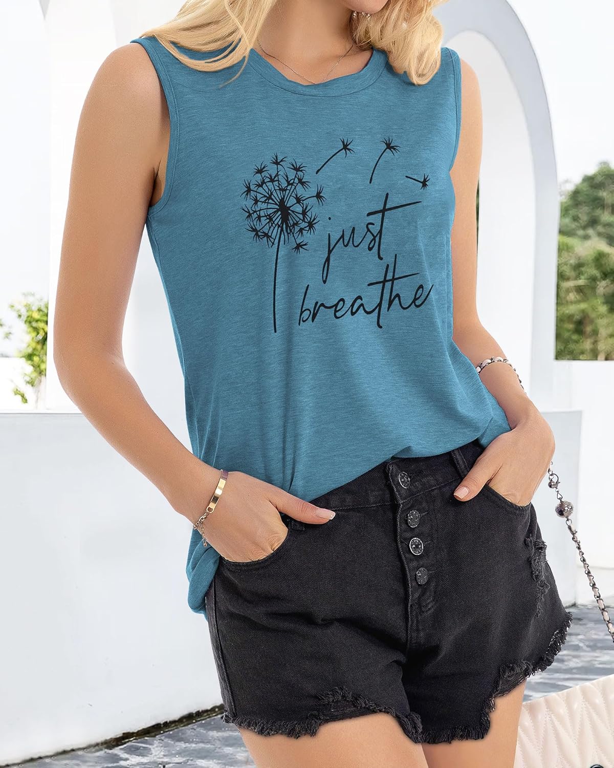 JOELLYUS Womens Tank Tops Summer Casual Crew Neck Sleeveless Top Loose Fit Basic Tunic Shirts - Image 3