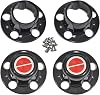 Set of 4 New 4x4 Black Wheel Hub Center Caps Replacement for Ford Ranger Bronco II Explorer 4x4 4WD Black Cap Red Emblem with Screws 2 Open Front 2 Closed Rear caps