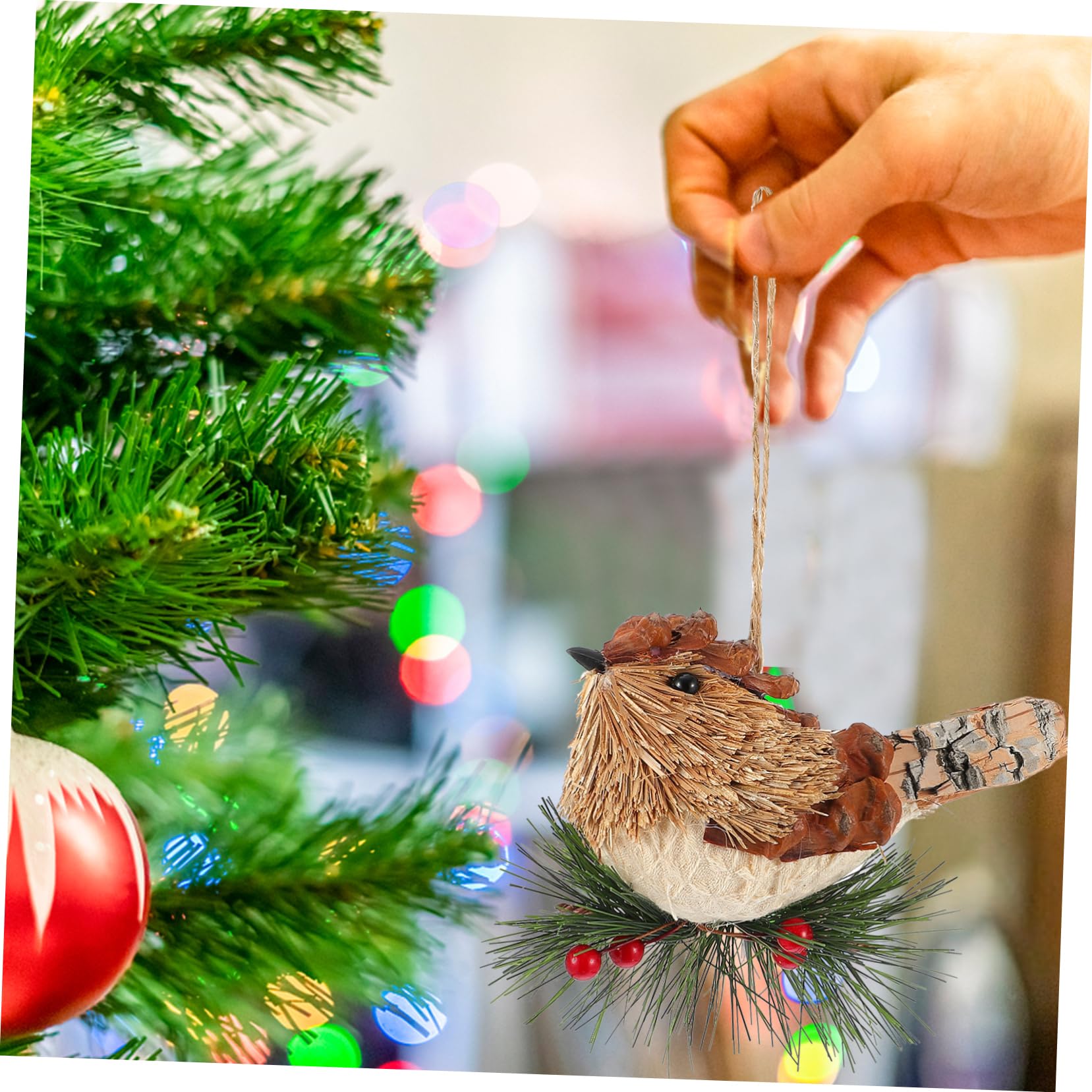 Garneck 4 Pz Ciondolo uccellino di paglia decorazione per uccelli da giardino all'aperto decorazioni per uccelli arredamento pendente dell'uccello di natale decorazioni sospese per feste